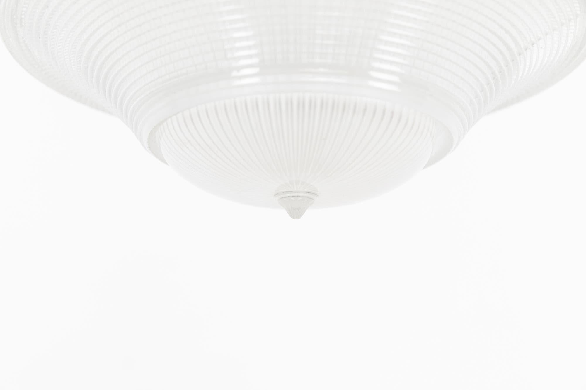 Art déco Antique French Holophane Reflector-Refractor Glass Suspension Light, c.1920 en vente