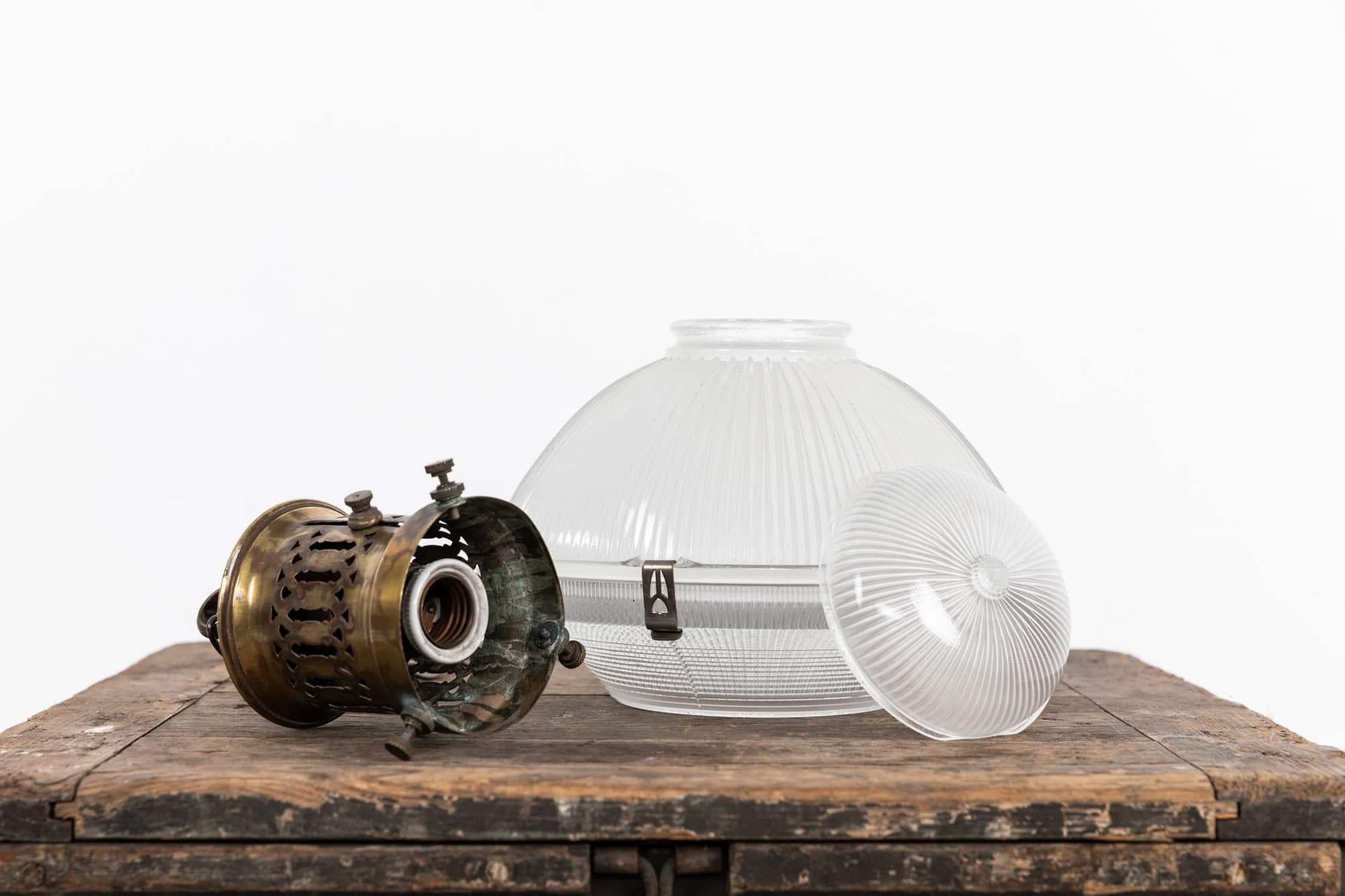 Début du 20ème siècle Antique French Holophane Reflector-Refractor Glass Suspension Light, c.1920 en vente