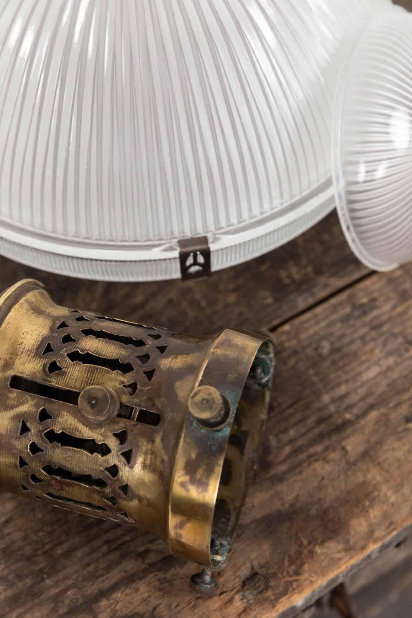 Verre Antique French Holophane Reflector-Refractor Glass Suspension Light, c.1920 en vente