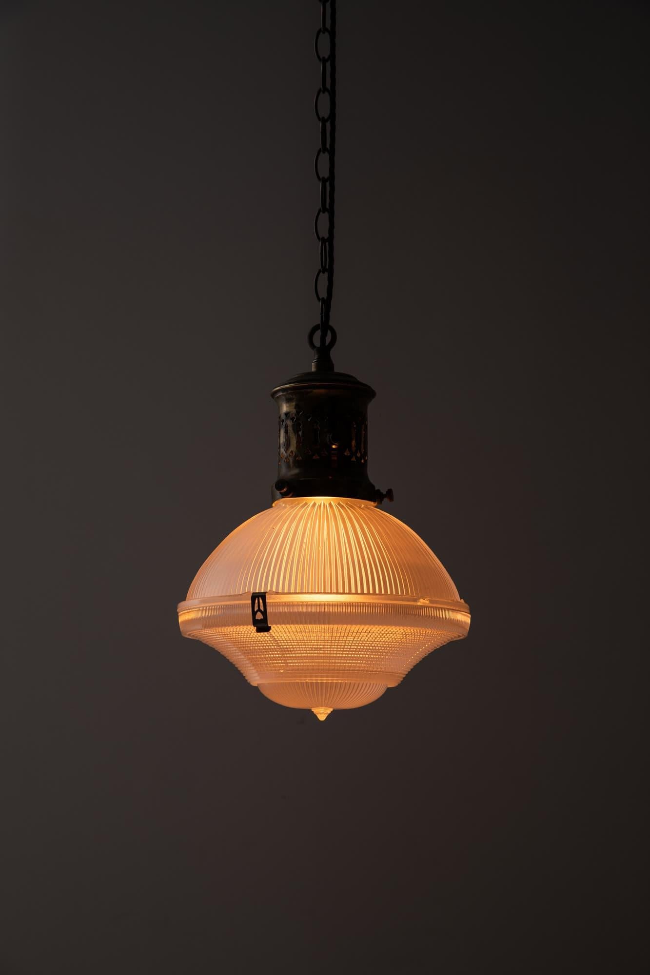 Antique French Holophane Reflector-Refractor Glass Suspension Light, c.1920 en vente 1