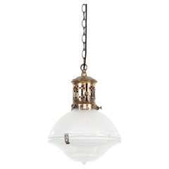 Antique French Holophane Reflector-Refractor Glass Pendant Light, c.1920