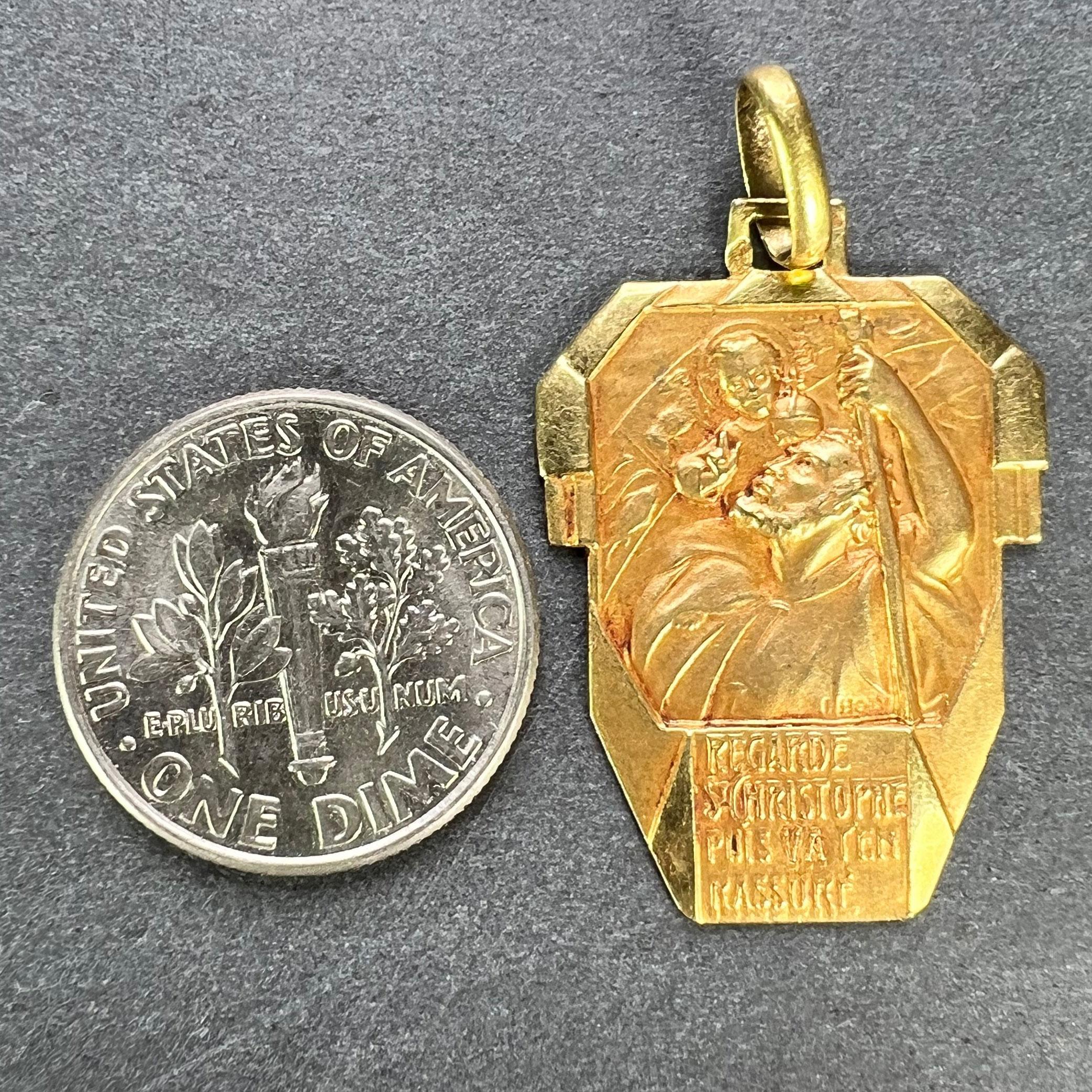 Colgante de oro amarillo de 18 quilates Antiguo San Cristóbal Francés 6