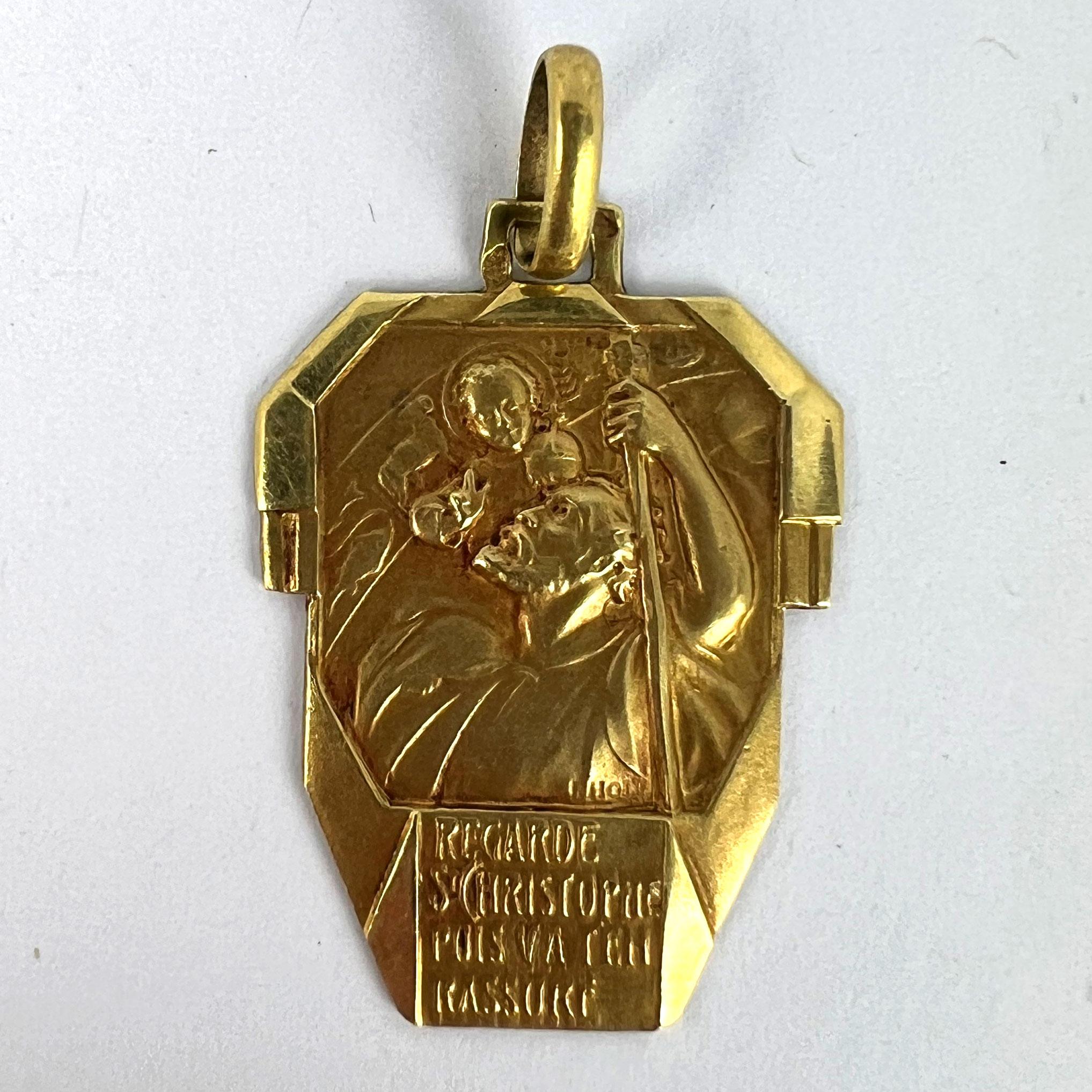 Colgante de oro amarillo de 18 quilates Antiguo San Cristóbal Francés 7