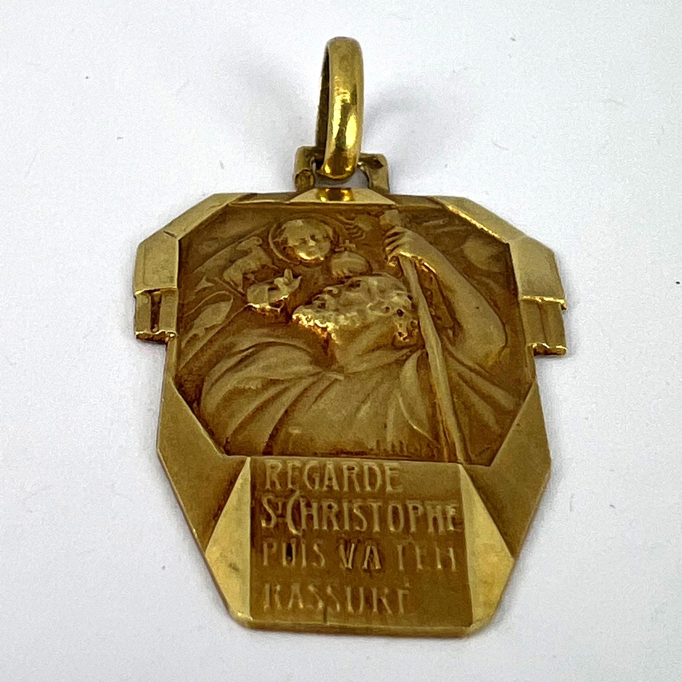 Colgante de oro amarillo de 18 quilates Antiguo San Cristóbal Francés 9