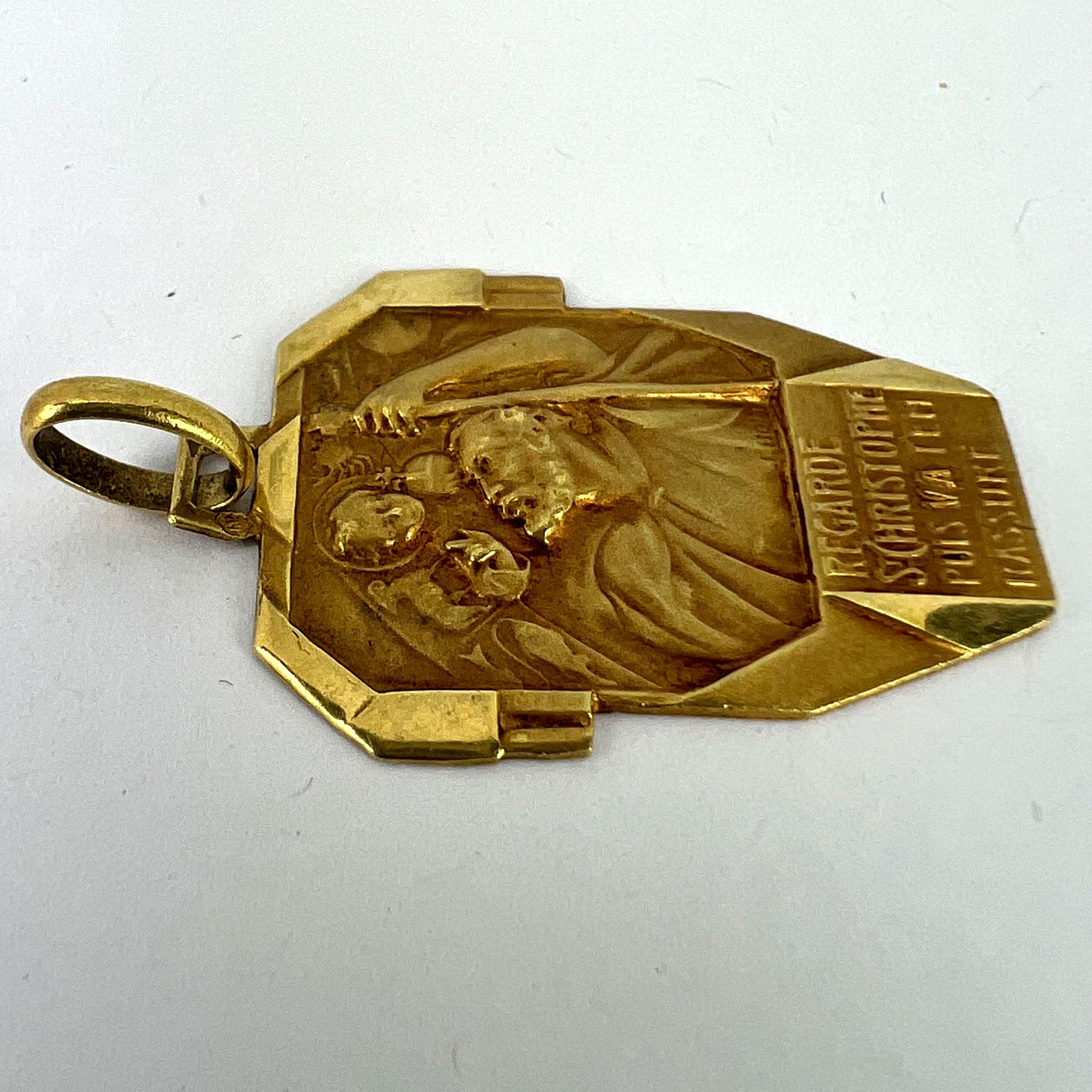 Colgante de oro amarillo de 18 quilates Antiguo San Cristóbal Francés 10