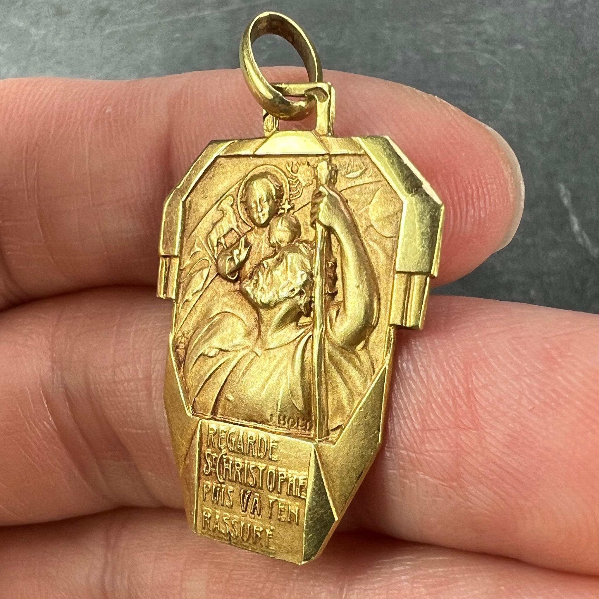 Colgante de oro amarillo de 18 quilates Antiguo San Cristóbal Francés 2