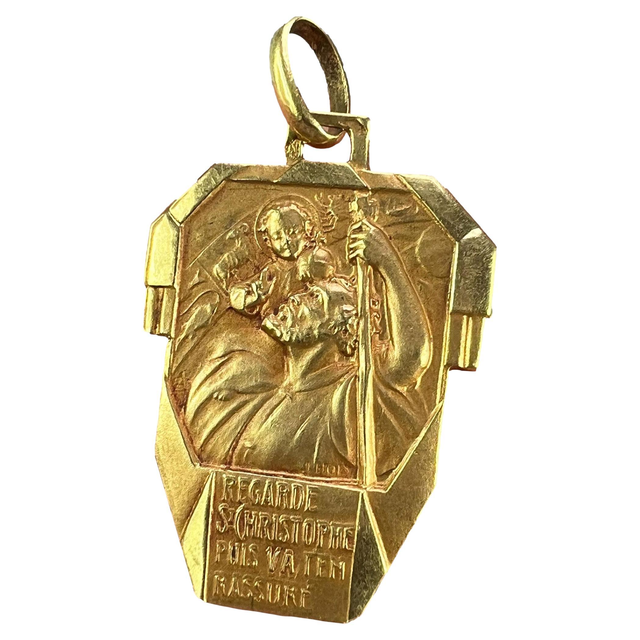 Colgante de oro amarillo de 18 quilates Antiguo San Cristóbal Francés