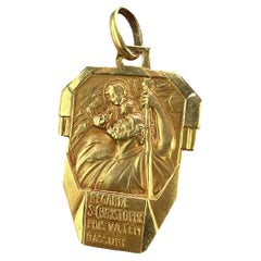 Antique French Holy Saint Christopher 18K Yellow Gold Charm Pendant