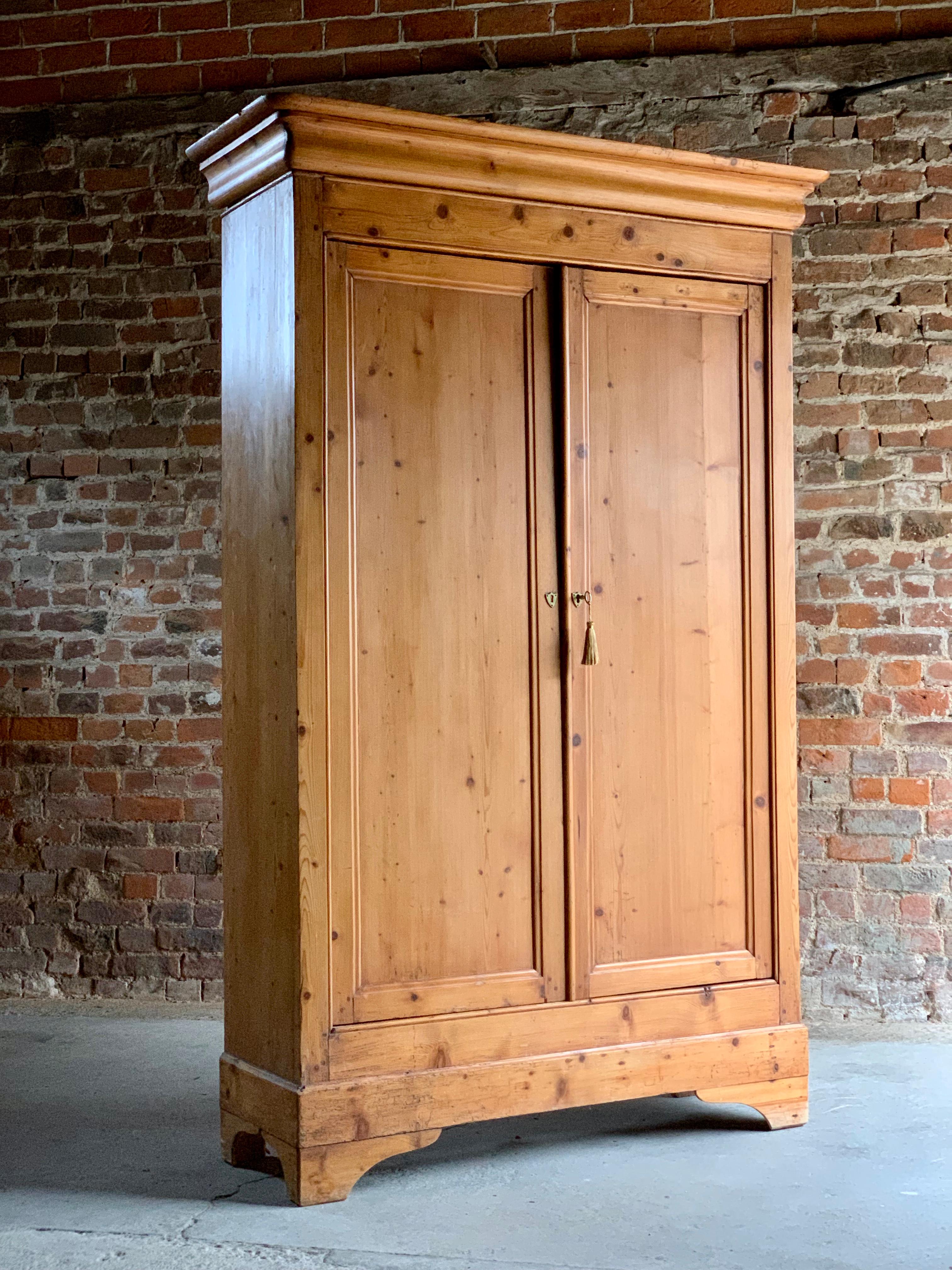 Napoleon III Antique French Housekeepers Cupboard Stripped Pine Two-Door, circa 1890