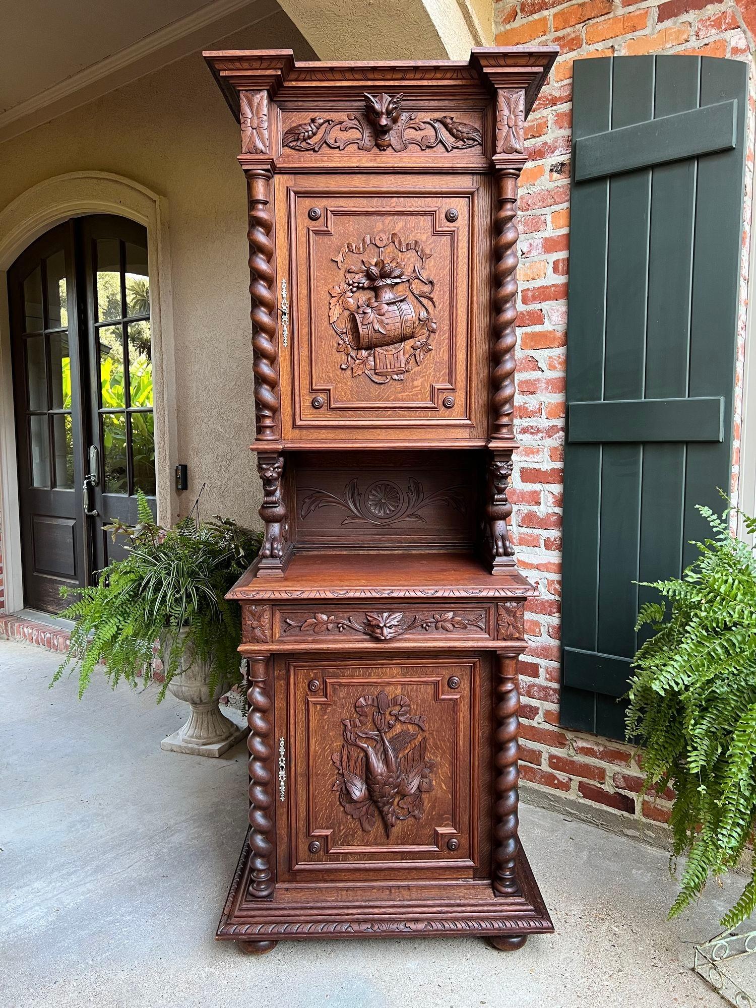 Antique French Hunt Cabinet Bookcase Barley Twist Black Forest Carved Baroque For Sale 6