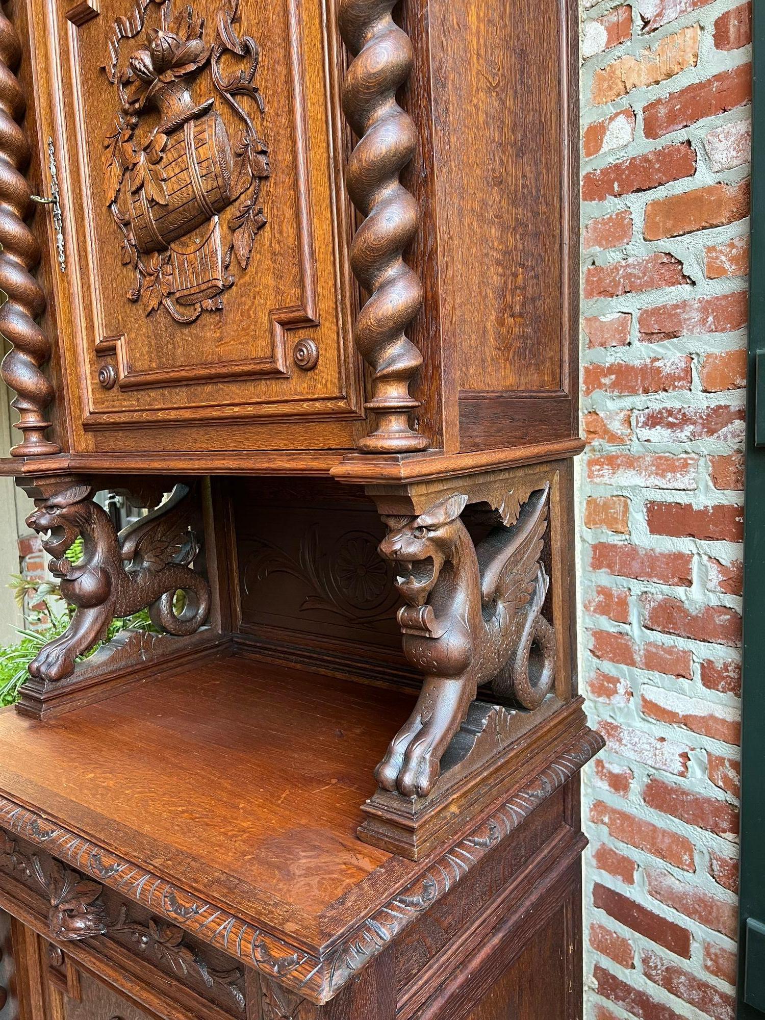 Antique French Hunt Cabinet Bookcase Barley Twist Black Forest Carved Baroque For Sale 9