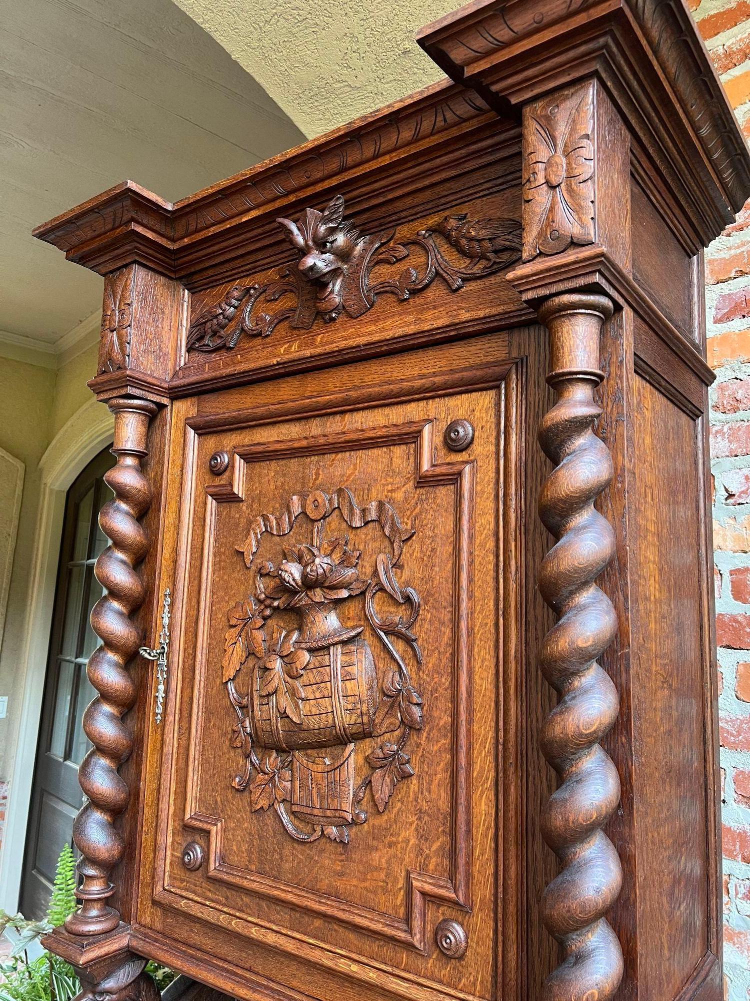 Antique French Hunt Cabinet Bookcase Barley Twist Black Forest Carved Baroque For Sale 10