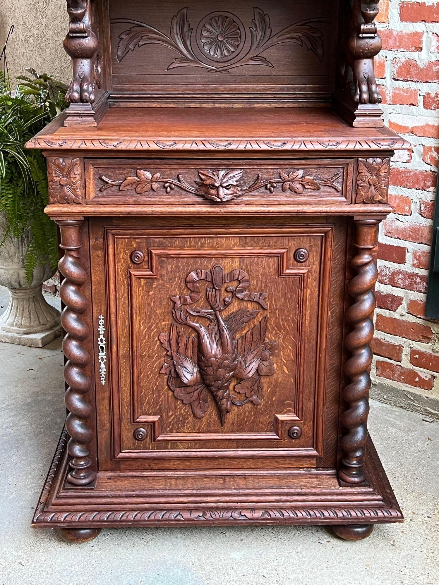 Antique French Hunt Cabinet Bookcase Barley Twist Black Forest Carved Baroque For Sale 11