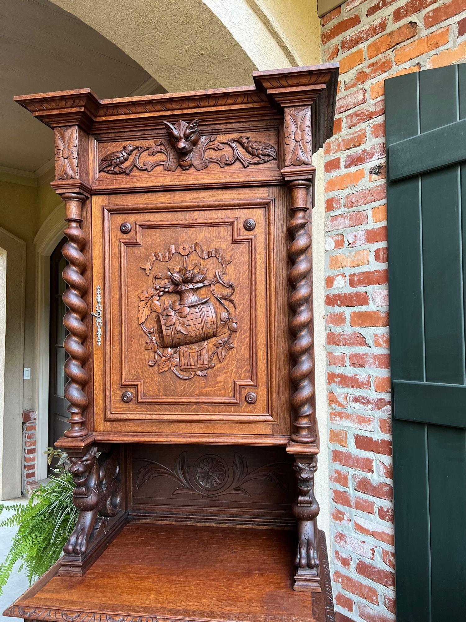 Renaissance Revival Antique French Hunt Cabinet Bookcase Barley Twist Black Forest Carved Baroque For Sale