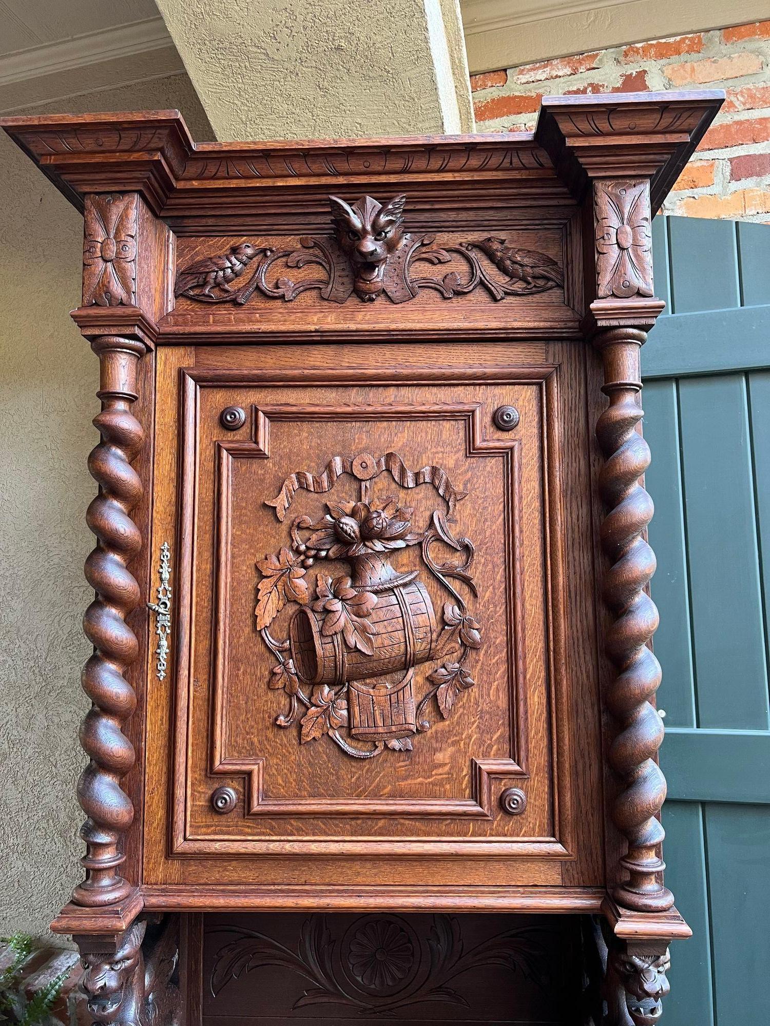 Hand-Carved Antique French Hunt Cabinet Bookcase Barley Twist Black Forest Carved Baroque For Sale
