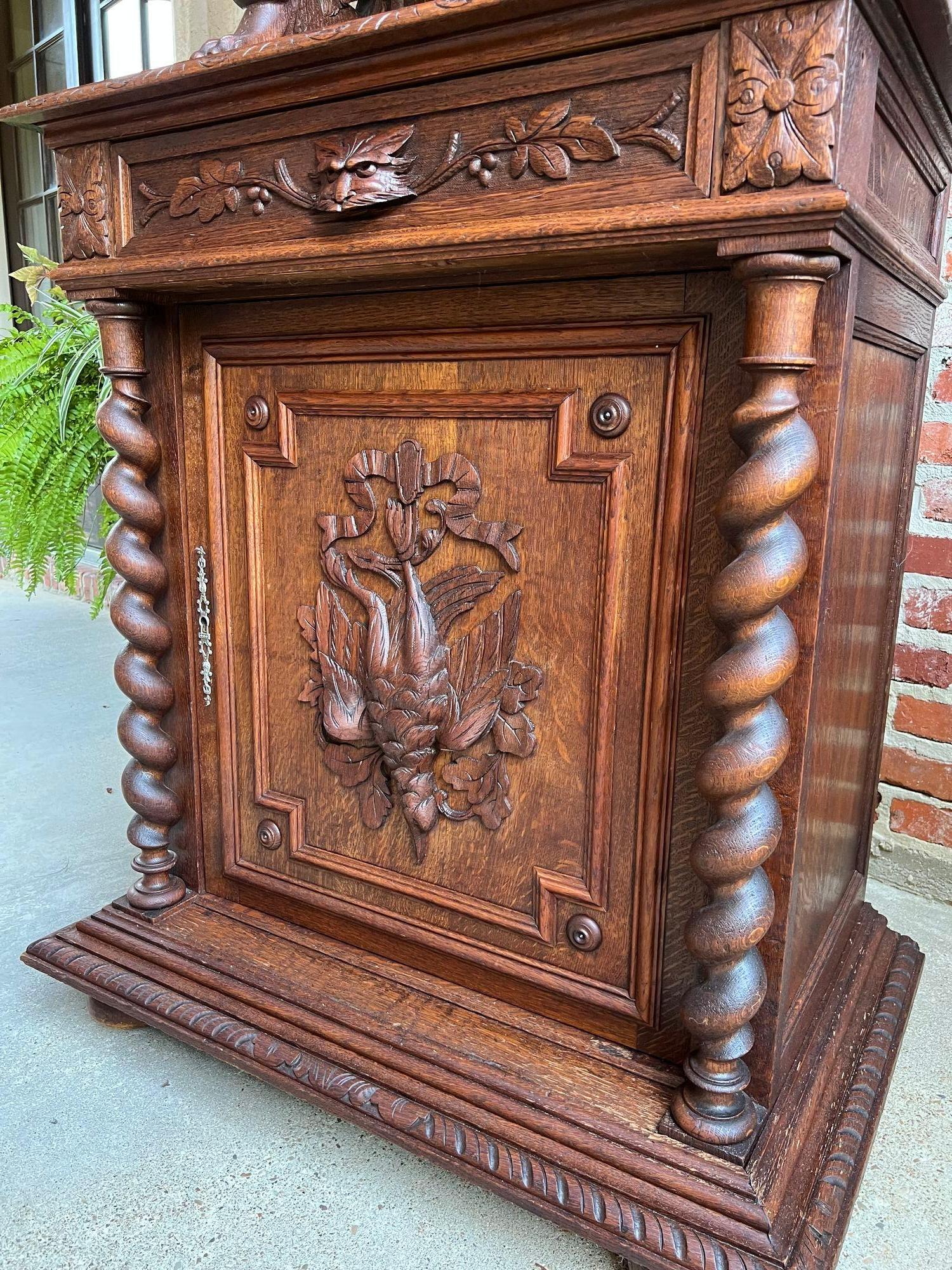 19th Century Antique French Hunt Cabinet Bookcase Barley Twist Black Forest Carved Baroque For Sale