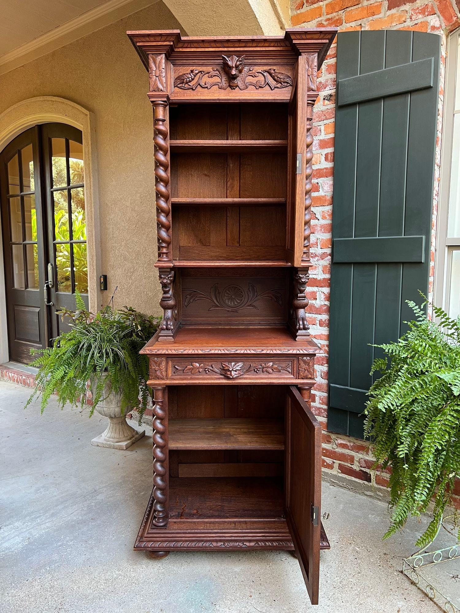 Antique French Hunt Cabinet Bookcase Barley Twist Black Forest Carved Baroque For Sale 2