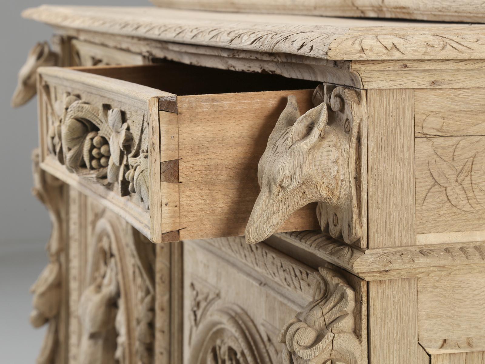 Hand-Carved Antique French Hunt Cabinet with Carved Dogs, Foxes, Pheasant, Swine, Rabbit etc
