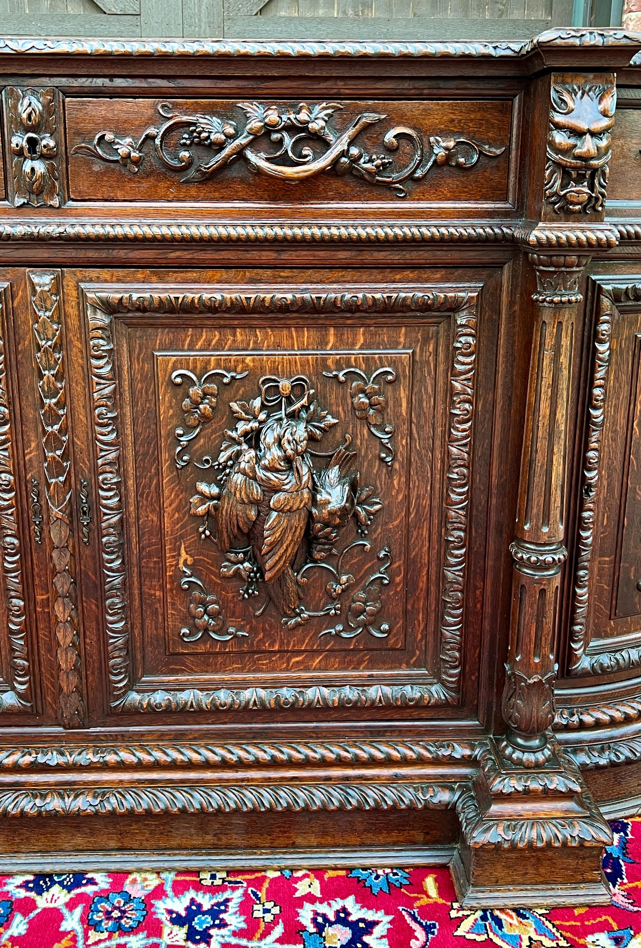 Antique French Hunt Sideboard Buffet Server Renaissance Revival Oak 19th Superb! 13