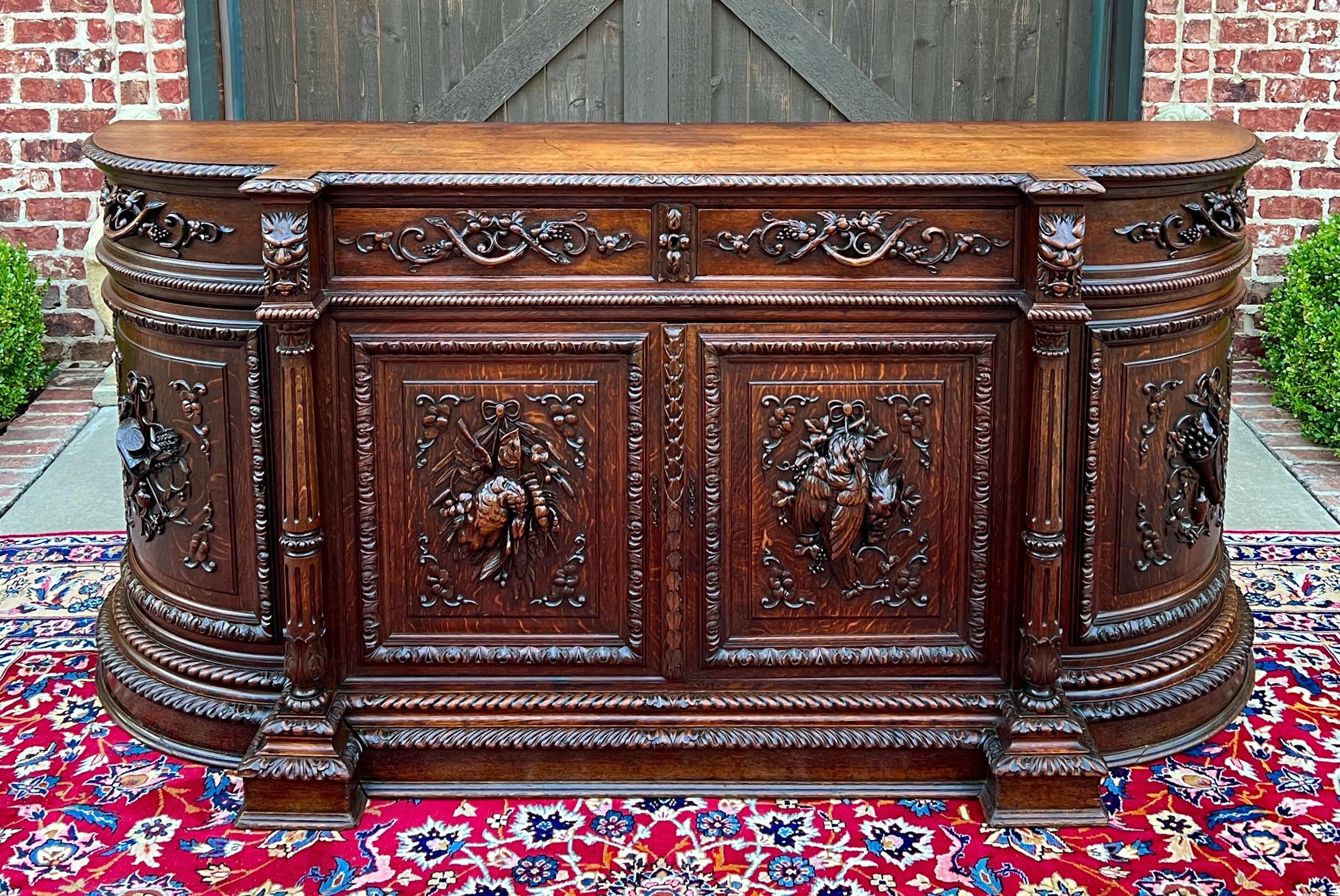 Carved Antique French Hunt Sideboard Buffet Server Renaissance Revival Oak 19th Superb!