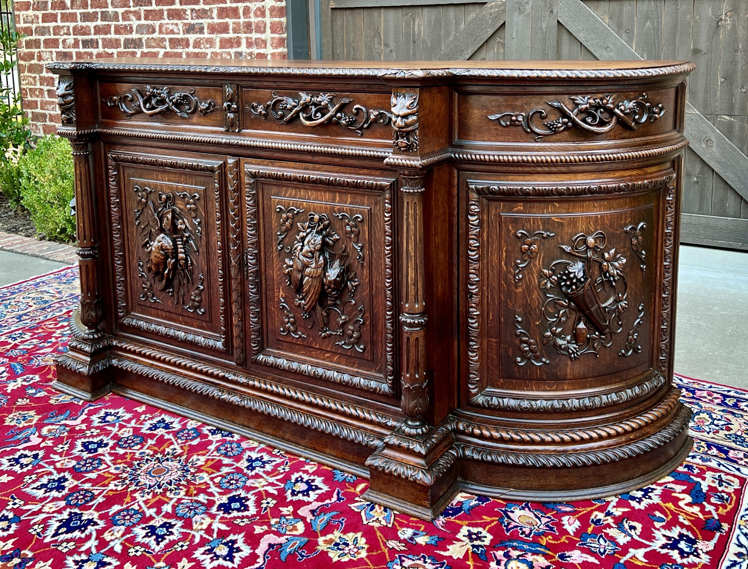 Antique French Hunt Sideboard Buffet Server Renaissance Revival Oak 19th Superb! 2