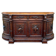 Antique French Hunt Sideboard Buffet Server Renaissance Revival Oak 19th Superb!