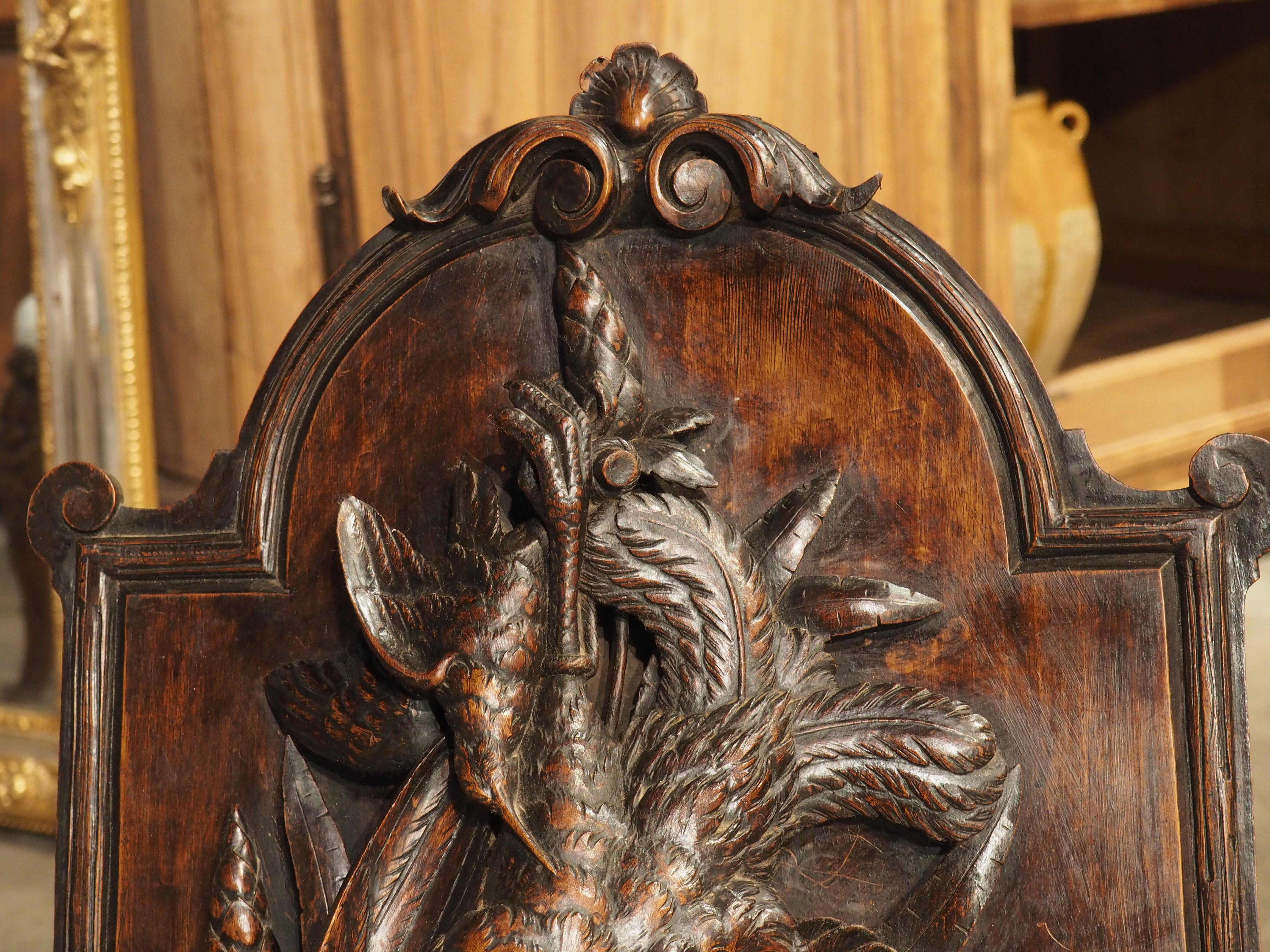 Antique French Hunt Trophy Plaque in Carved Walnut, Late 1800s 5