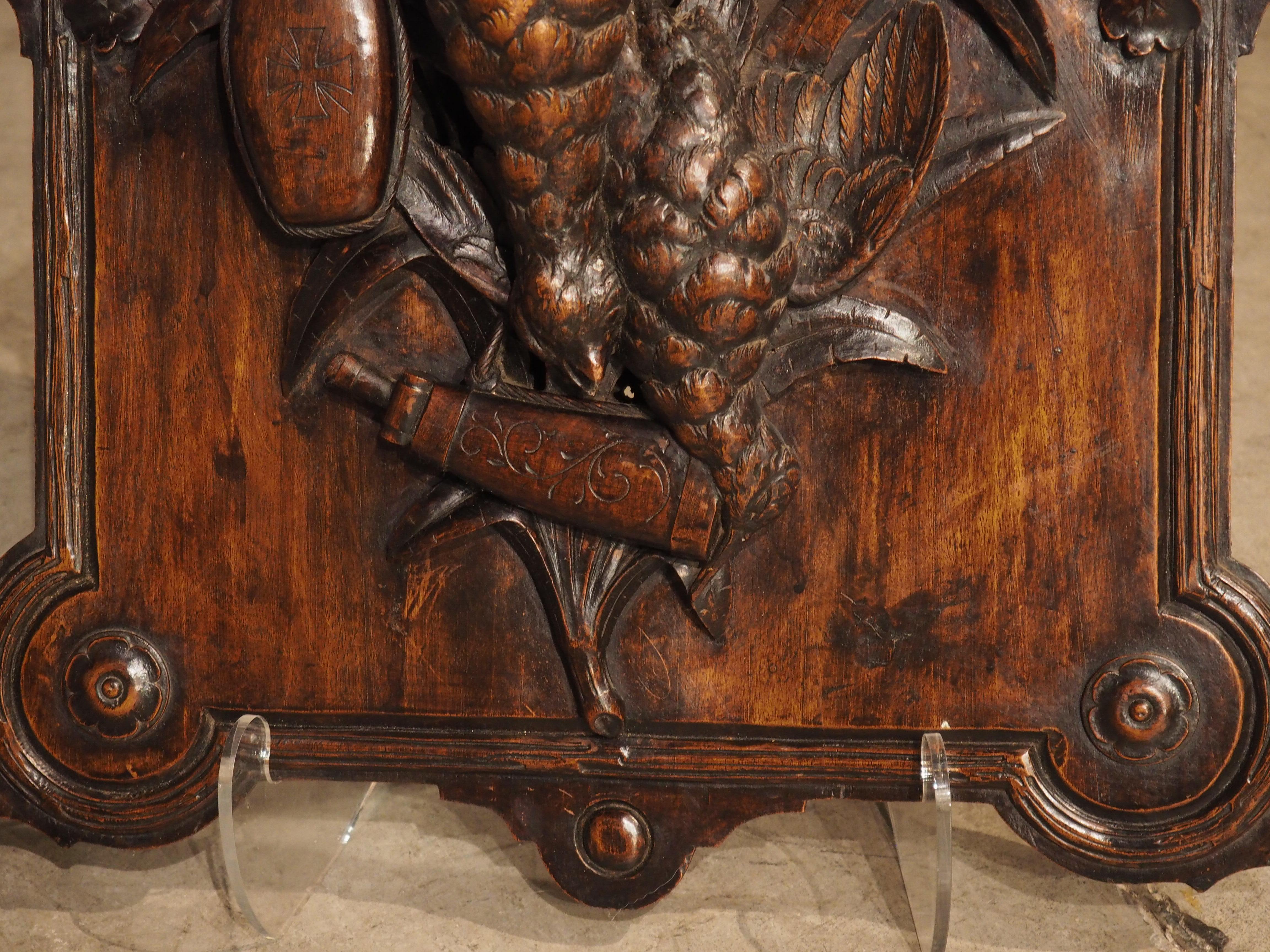 Antique French Hunt Trophy Plaque in Carved Walnut, Late 1800s 6