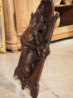 Antique French Hunt Trophy Plaque in Carved Walnut, Late 1800s