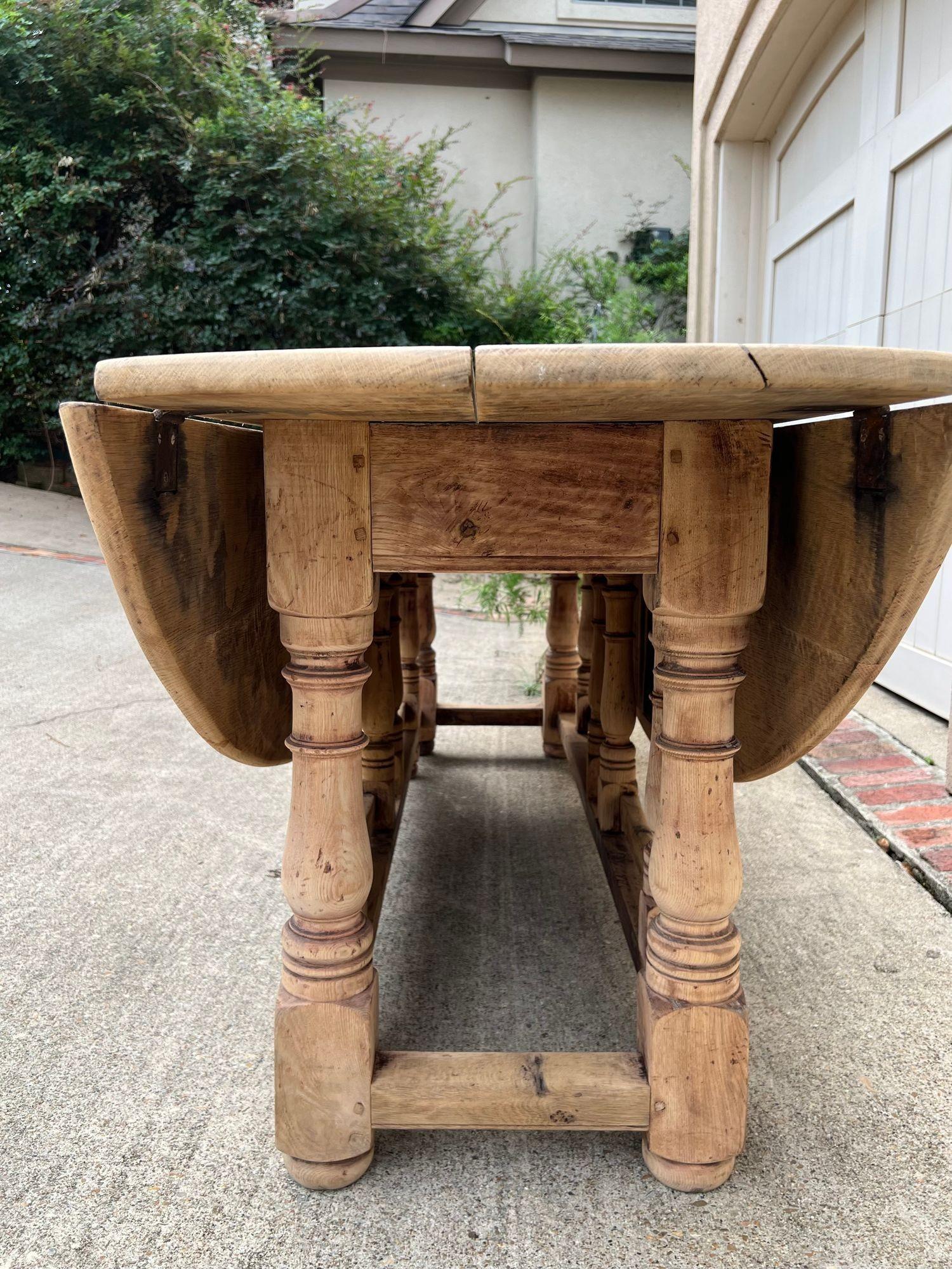Antique French Hunt Wake DINING Table Bleached Oak LARGE Gate Leg Console c1880 For Sale 6