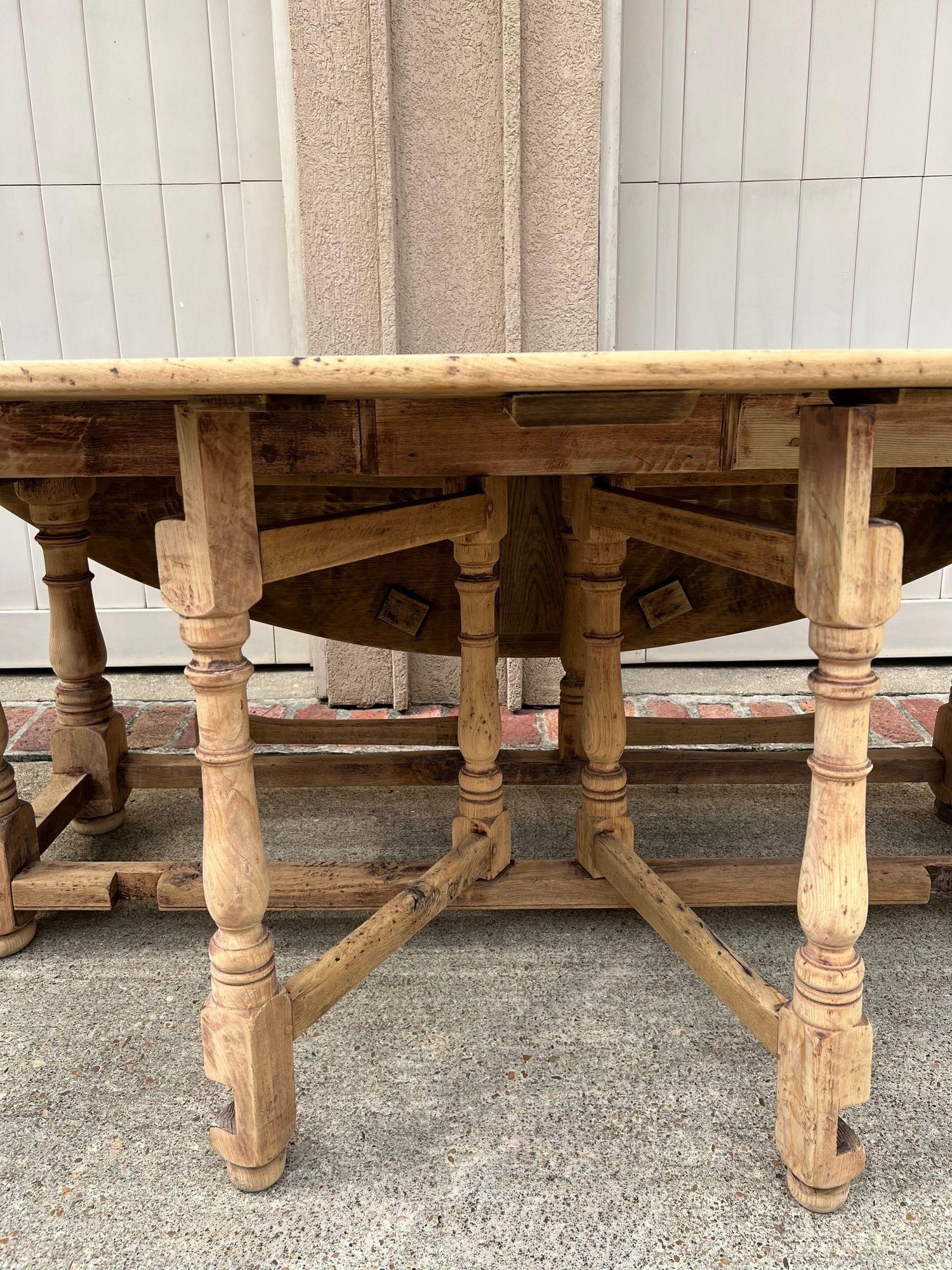 Antique French Hunt Wake DINING Table Bleached Oak LARGE Gate Leg Console c1880 For Sale 7