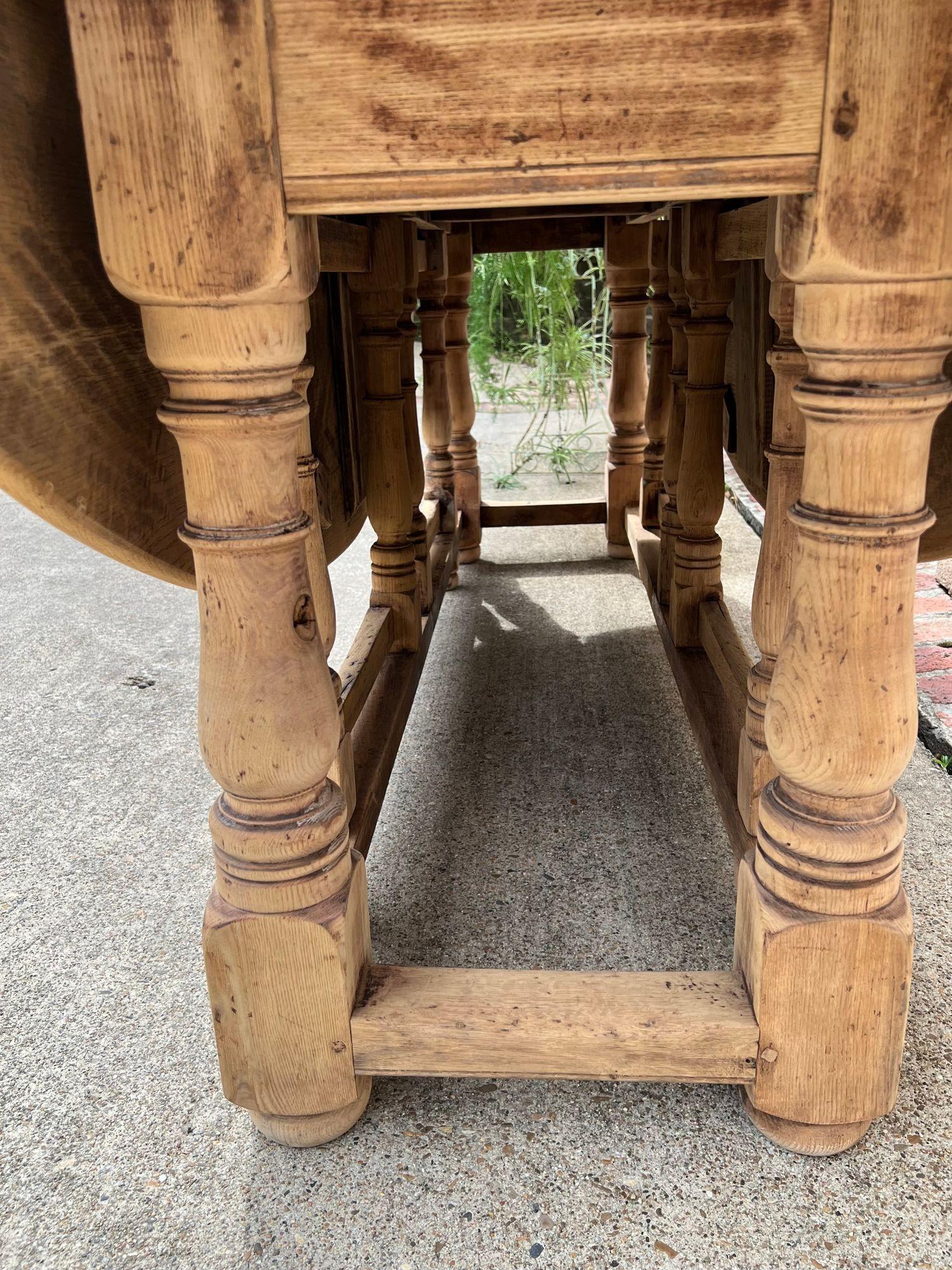 Antique French Hunt Wake DINING Table Bleached Oak LARGE Gate Leg Console c1880 For Sale 8