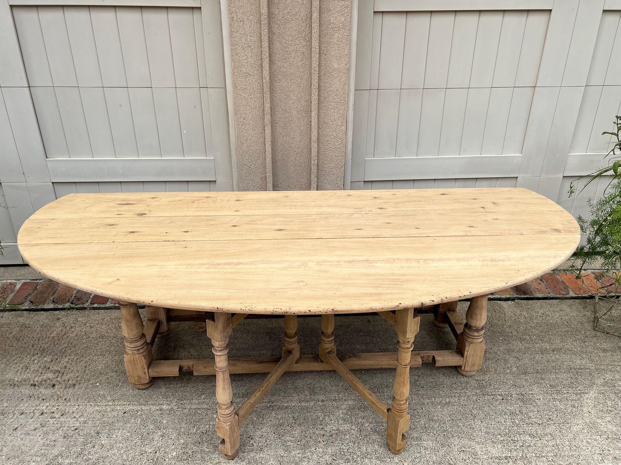 Antique French Hunt Wake DINING Table Bleached Oak LARGE Gate Leg Console c1880 For Sale 9