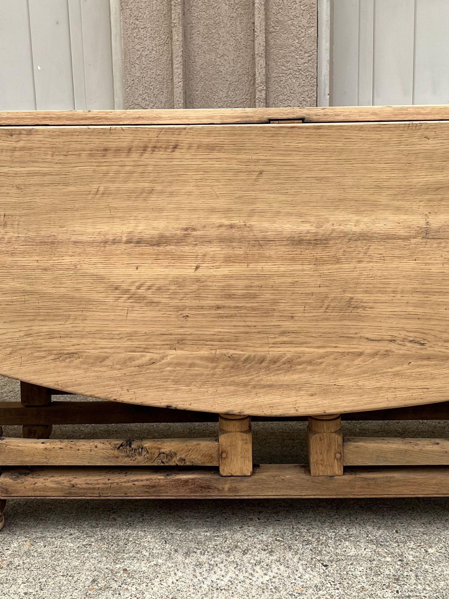 Antique French Hunt Wake DINING Table Bleached Oak LARGE Gate Leg Console c1880 For Sale 10