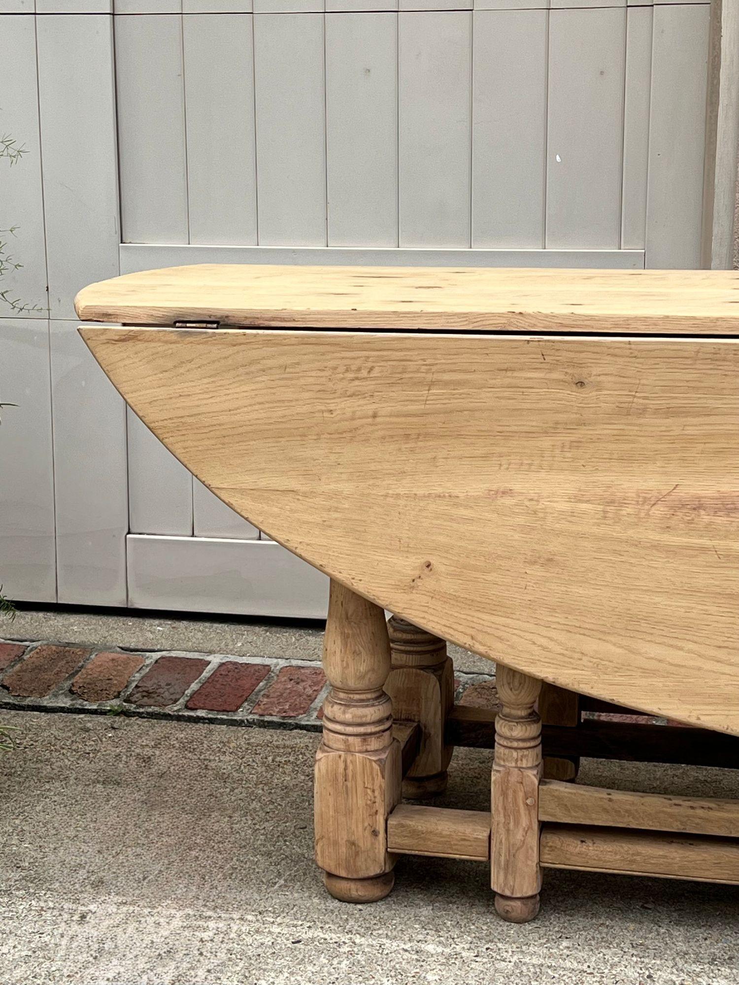 Antique French Hunt Wake DINING Table Bleached Oak LARGE Gate Leg Console c1880 For Sale 11