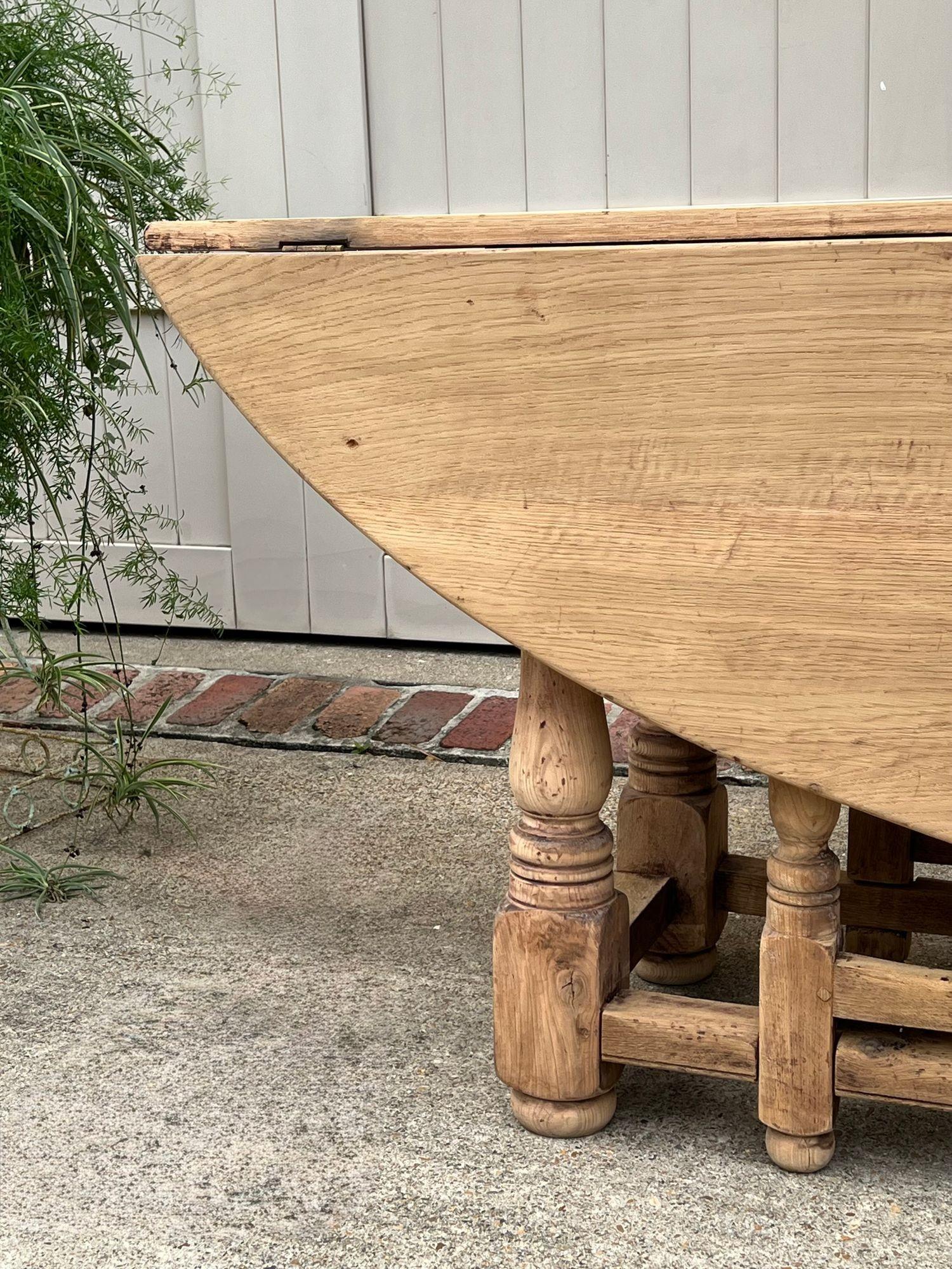 Antique French Hunt Wake DINING Table Bleached Oak LARGE Gate Leg Console c1880 For Sale 12