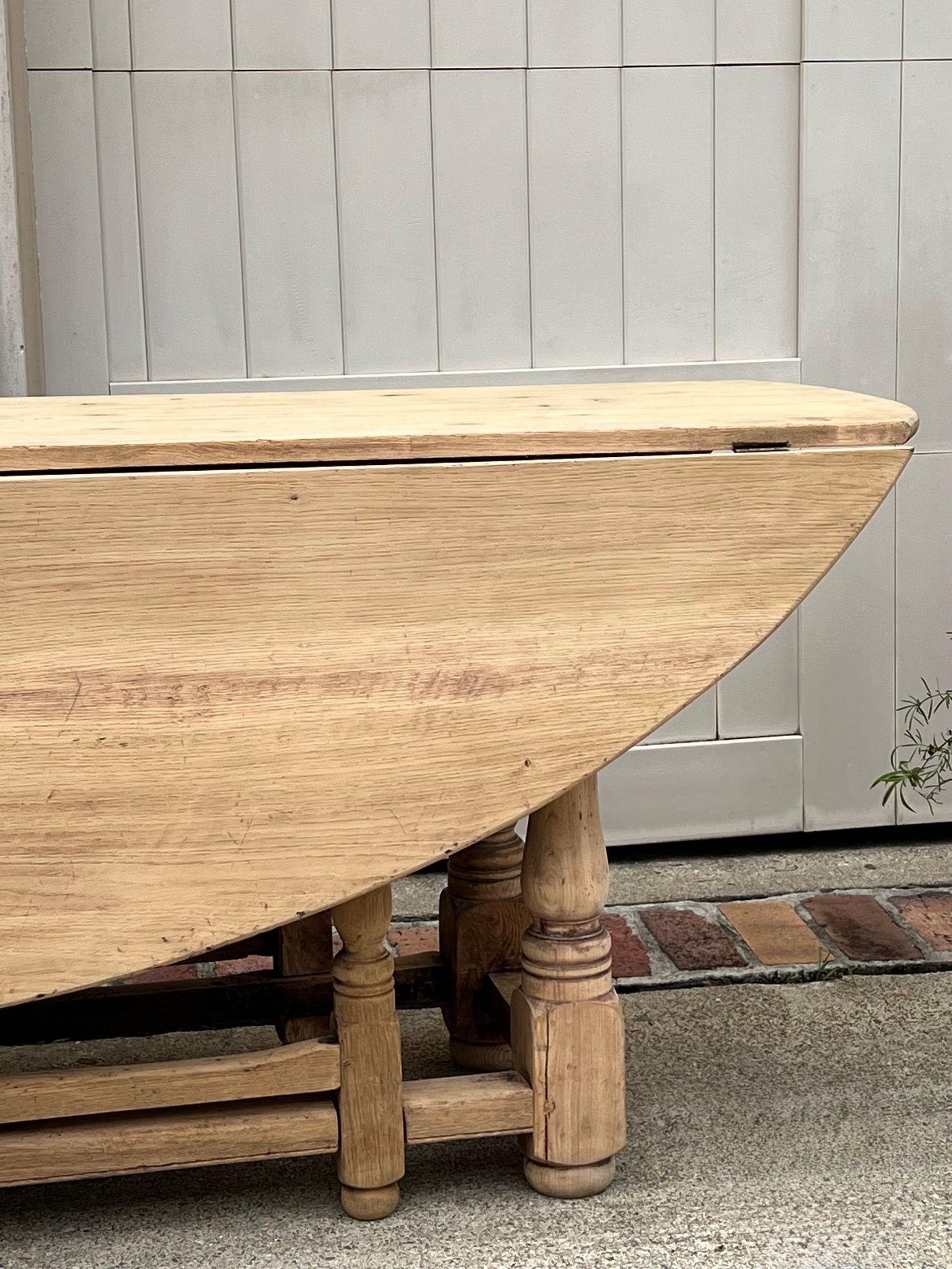 Antique French Hunt Wake DINING Table Bleached Oak LARGE Gate Leg Console c1880 For Sale 13