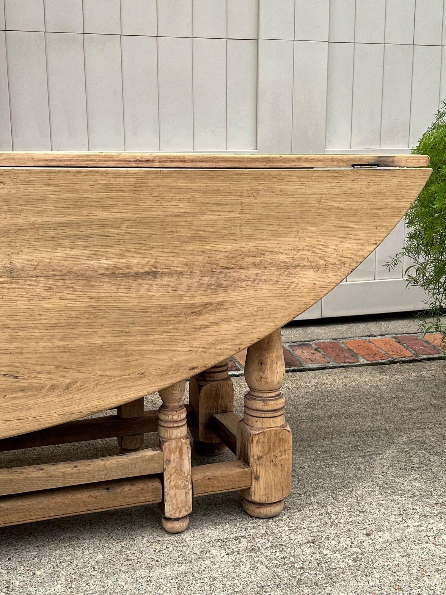 Antique French Hunt Wake DINING Table Bleached Oak LARGE Gate Leg Console c1880 For Sale 14