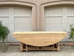 Antique French Hunt Wake DINING Table Bleached Oak LARGE Gate Leg Console c1880