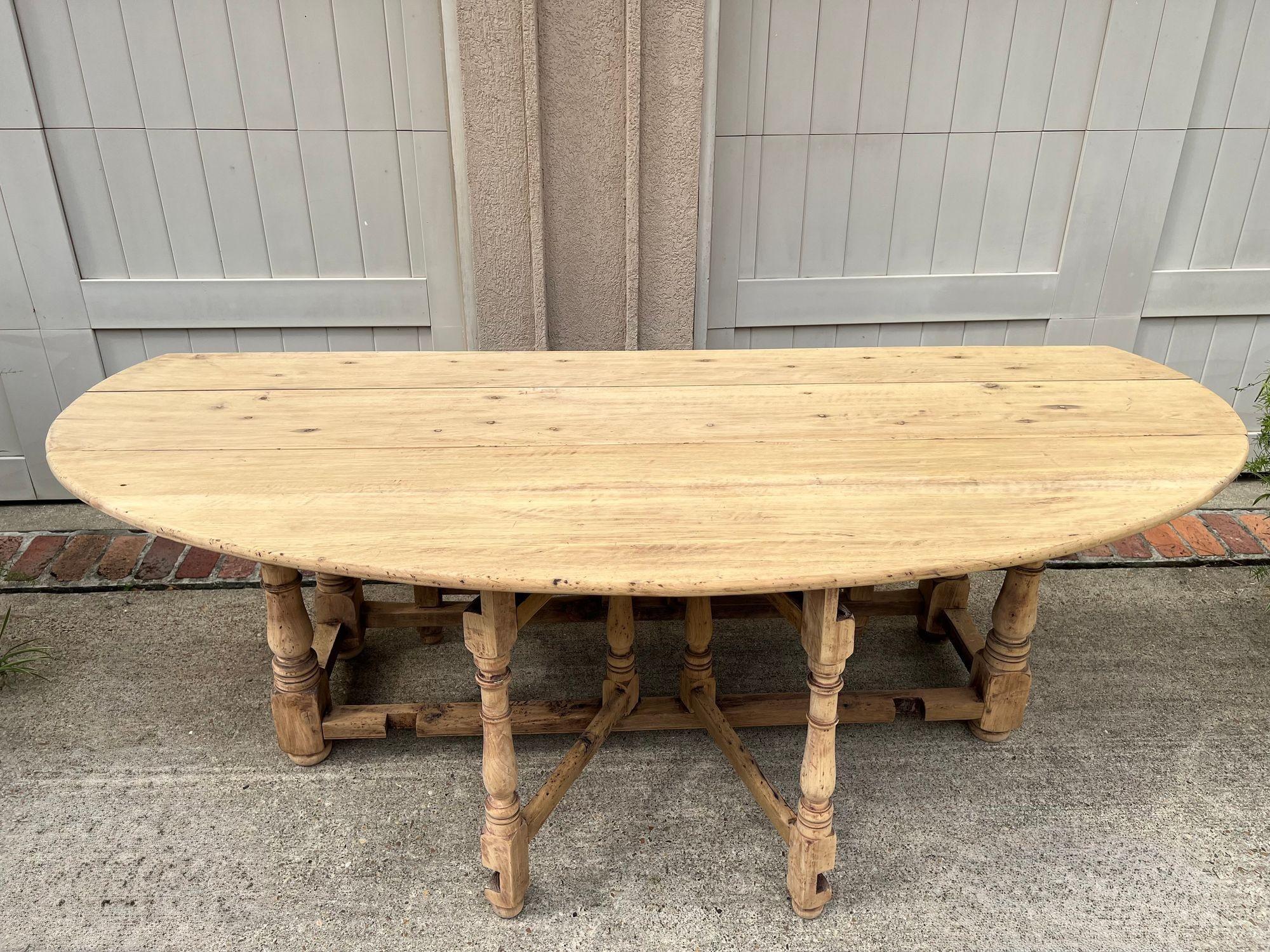 Antique French Hunt Wake DINING Table Bleached Oak LARGE Gate Leg Console c1880 For Sale 1