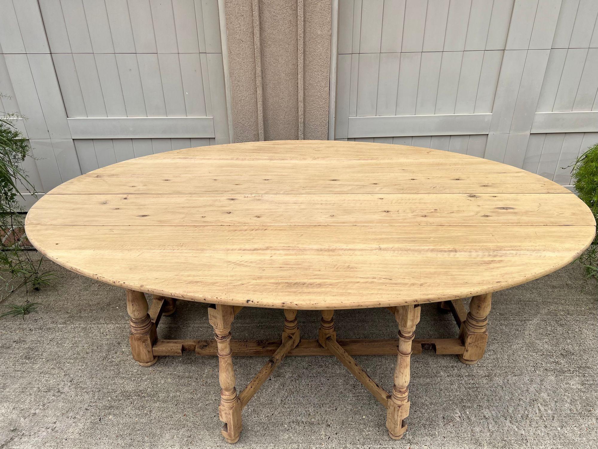 Antique French Hunt Wake DINING Table Bleached Oak LARGE Gate Leg Console c1880 For Sale 2