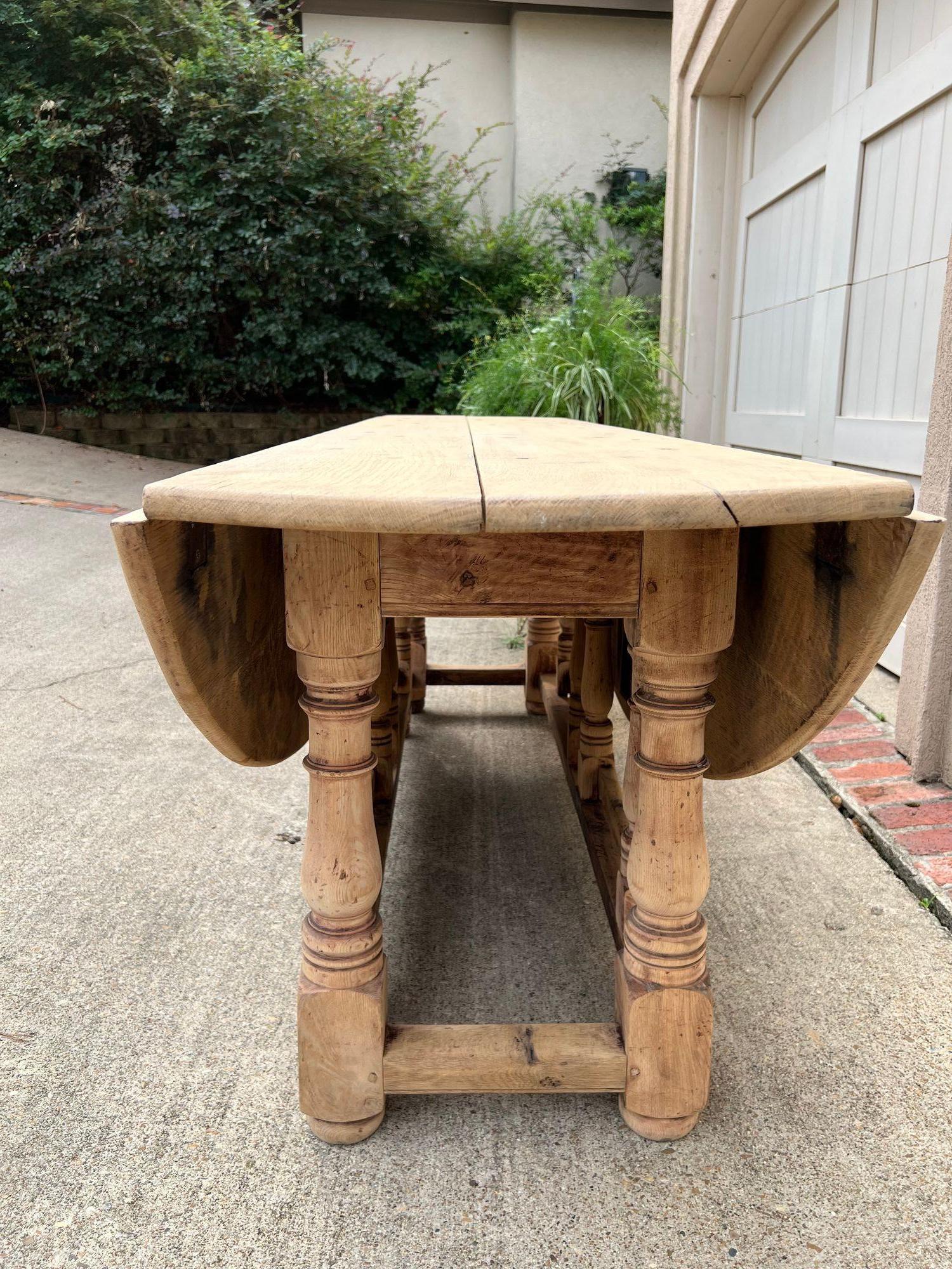 Antique French Hunt Wake DINING Table Bleached Oak LARGE Gate Leg Console c1880 For Sale 5