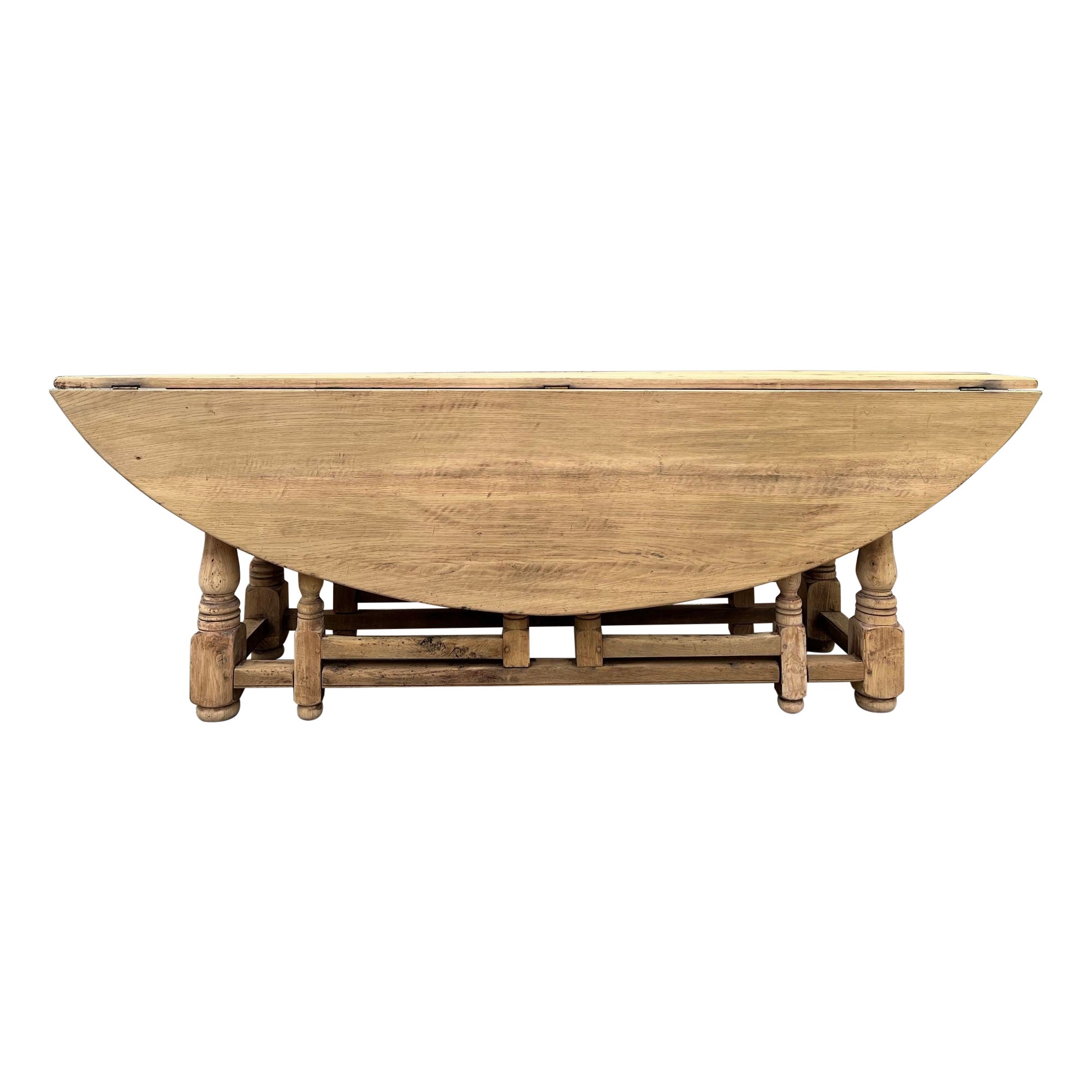 Antique French Hunt Wake DINING Table Bleached Oak LARGE Gate Leg Console c1880 For Sale