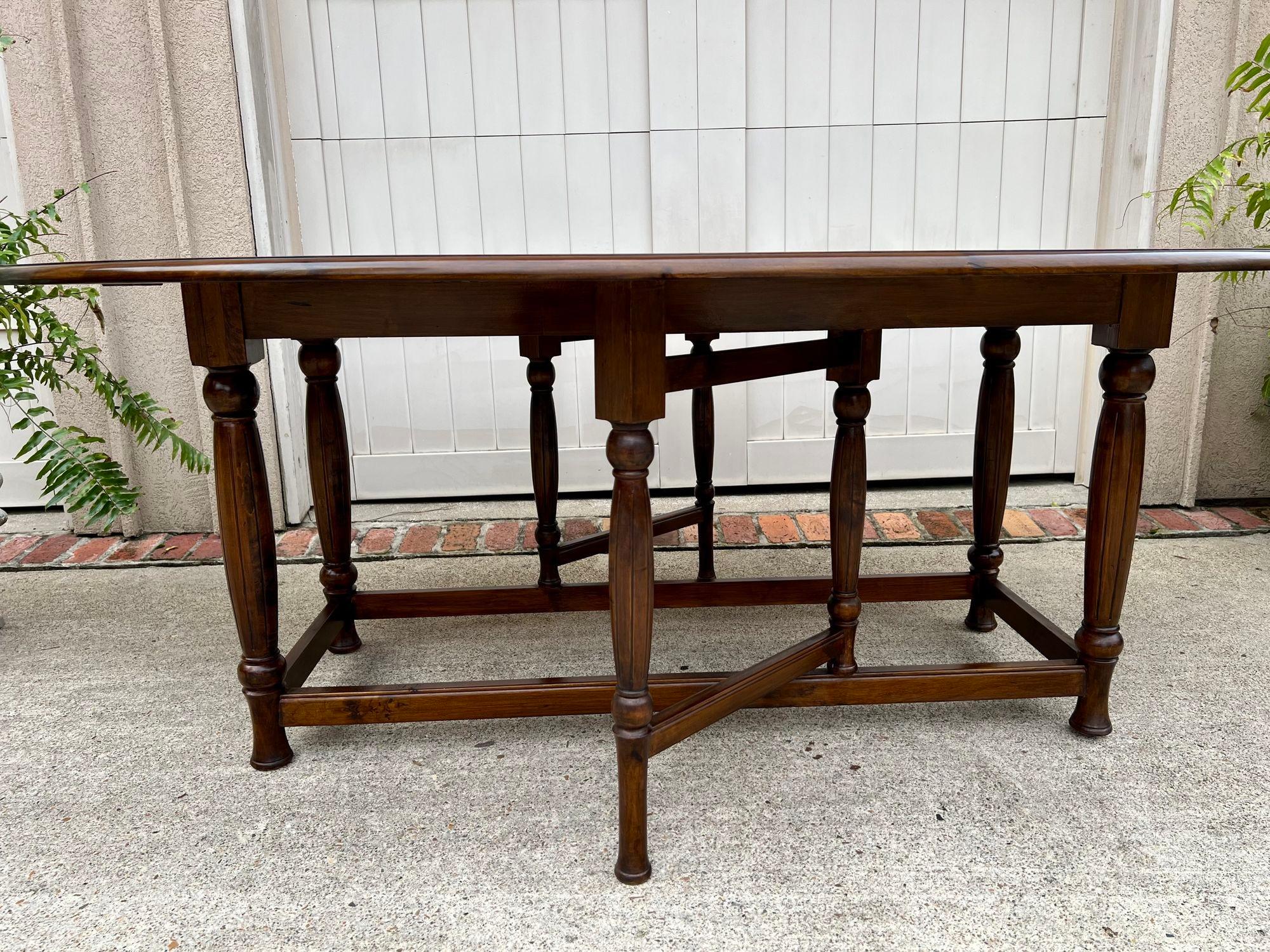 Antique French Hunt Wake Dining Table Drop Leaf Gate Leg Console Table c1920 3