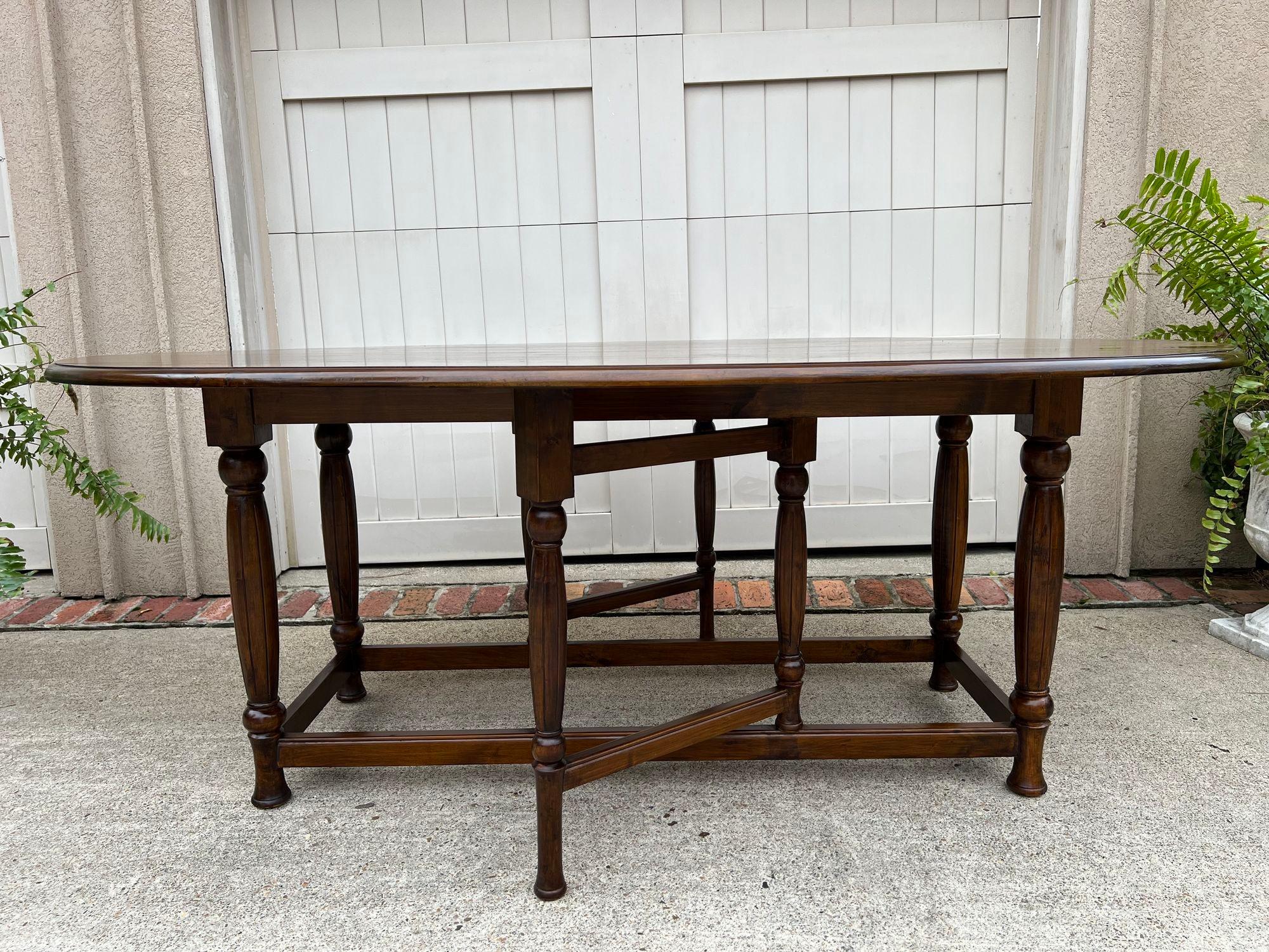 Antique French Hunt Wake Dining Table Drop Leaf Gate Leg Console Table c1920 11