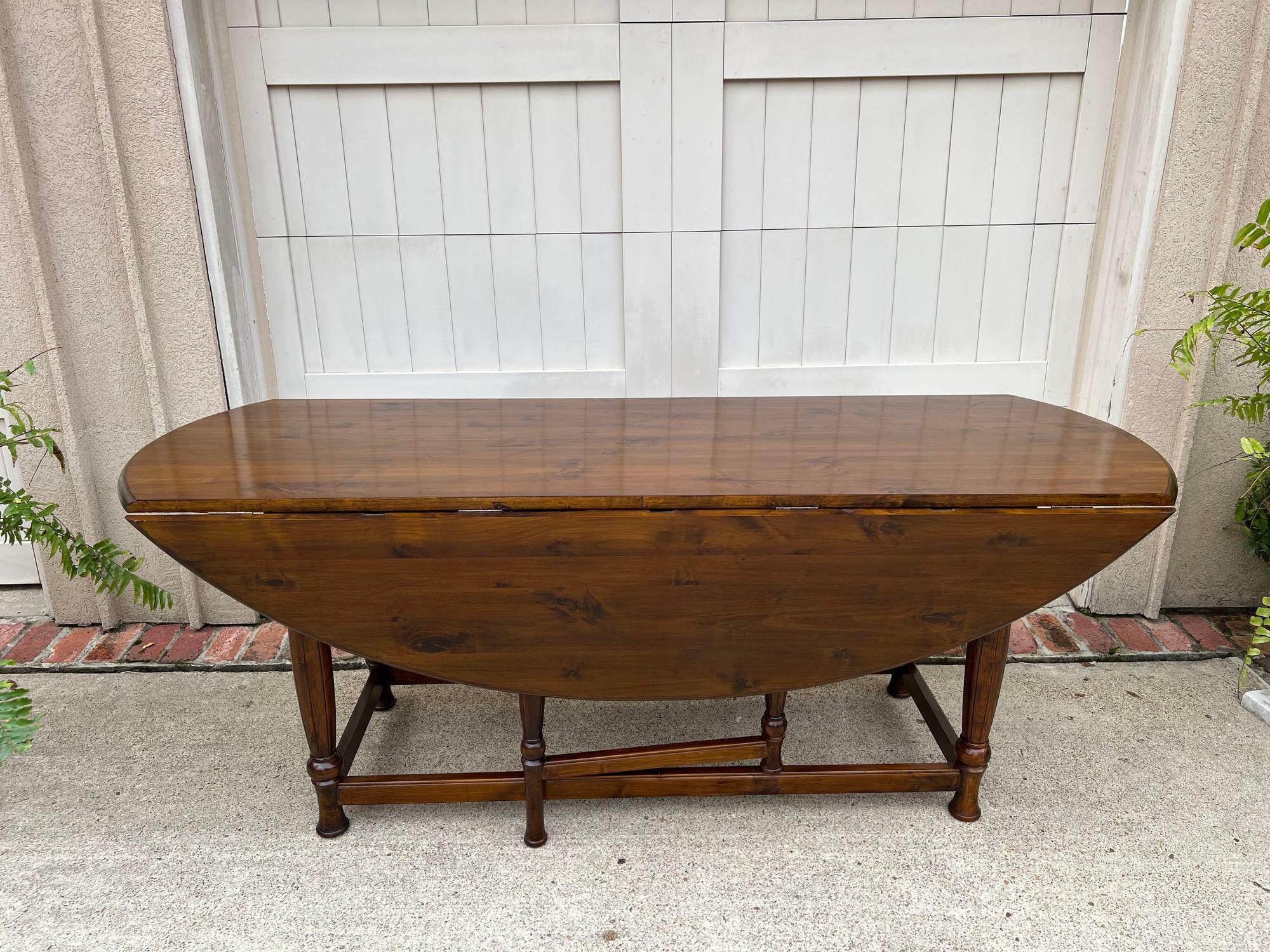 French Provincial Antique French Hunt Wake Dining Table Drop Leaf Gate Leg Console Table c1920