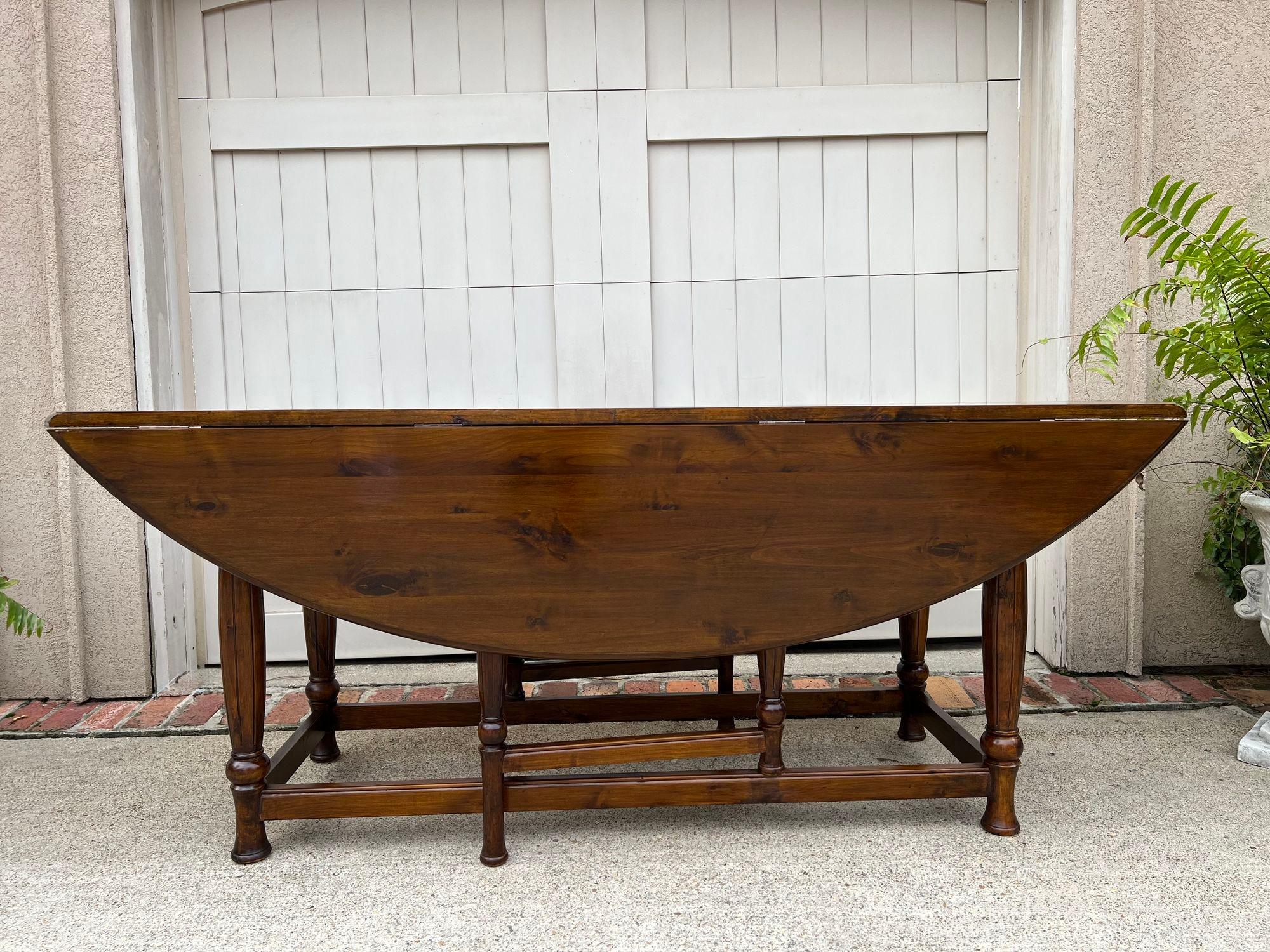 Turned Antique French Hunt Wake Dining Table Drop Leaf Gate Leg Console Table c1920