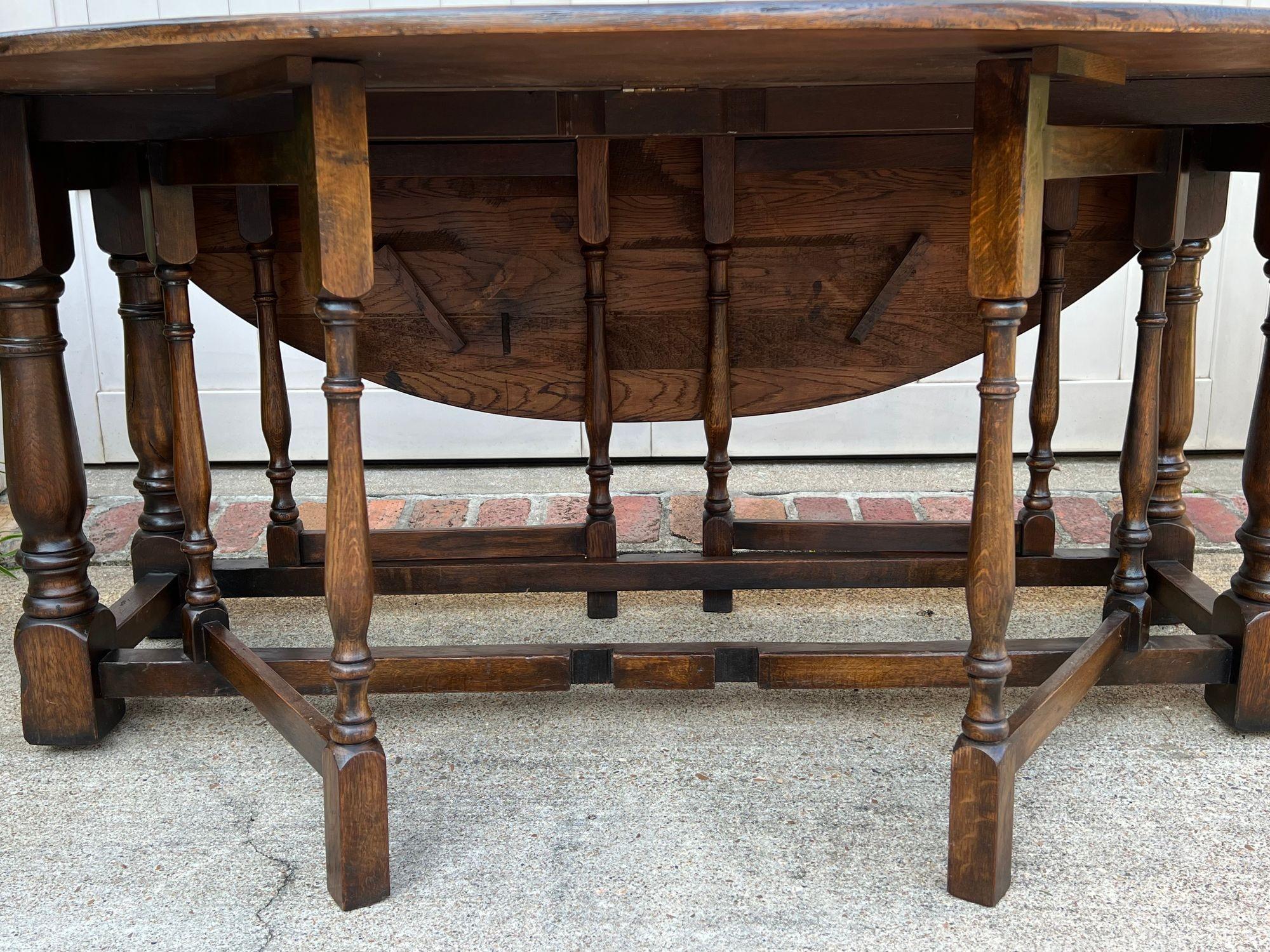 Antique French Hunt Wake Dining Table Oak Drop Leaf Gate Leg Console Sofa c1900 im Angebot 3