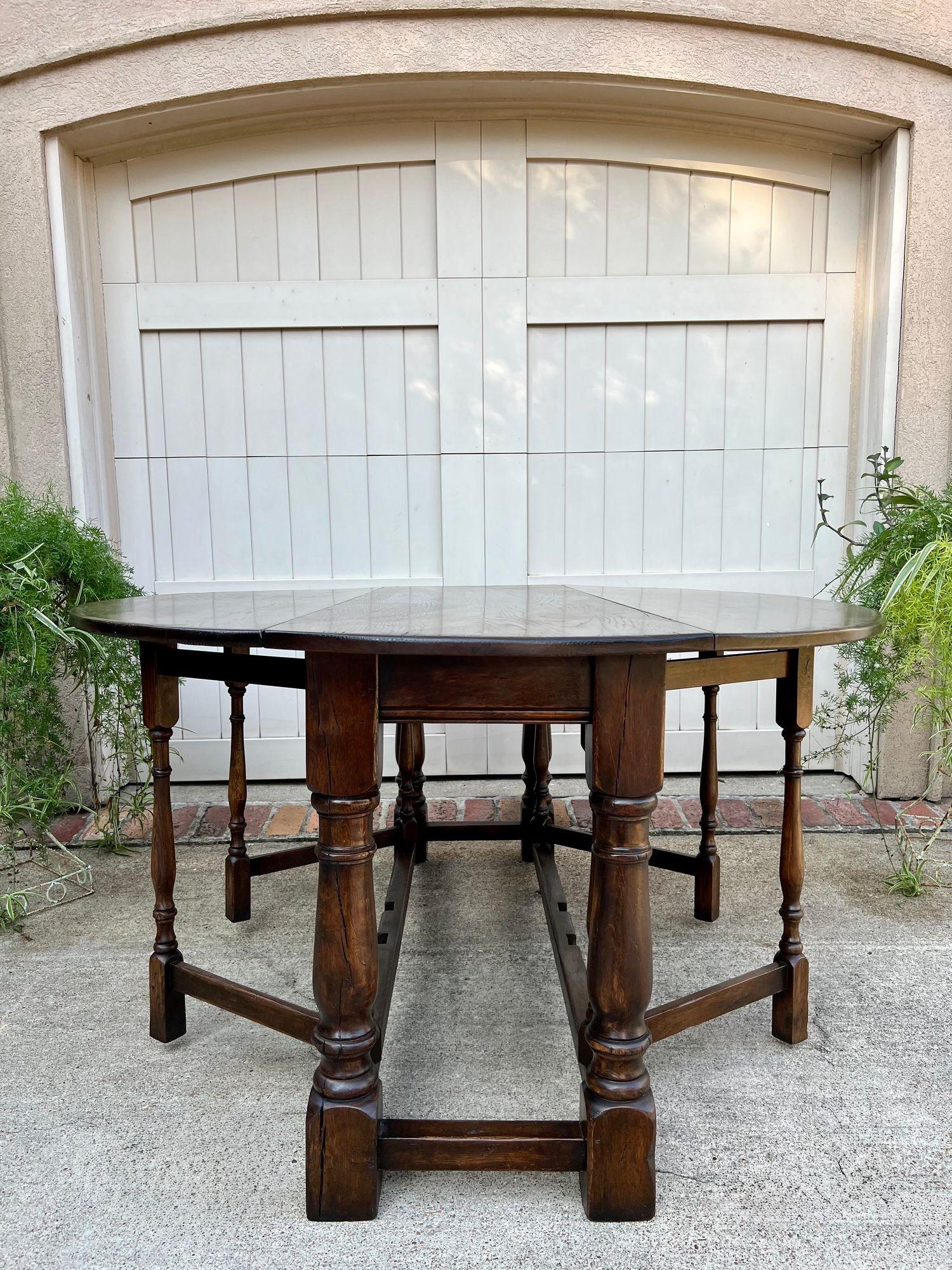 Antique French Hunt Wake Dining Table Oak Drop Leaf Gate Leg Console Sofa c1900 im Angebot 4