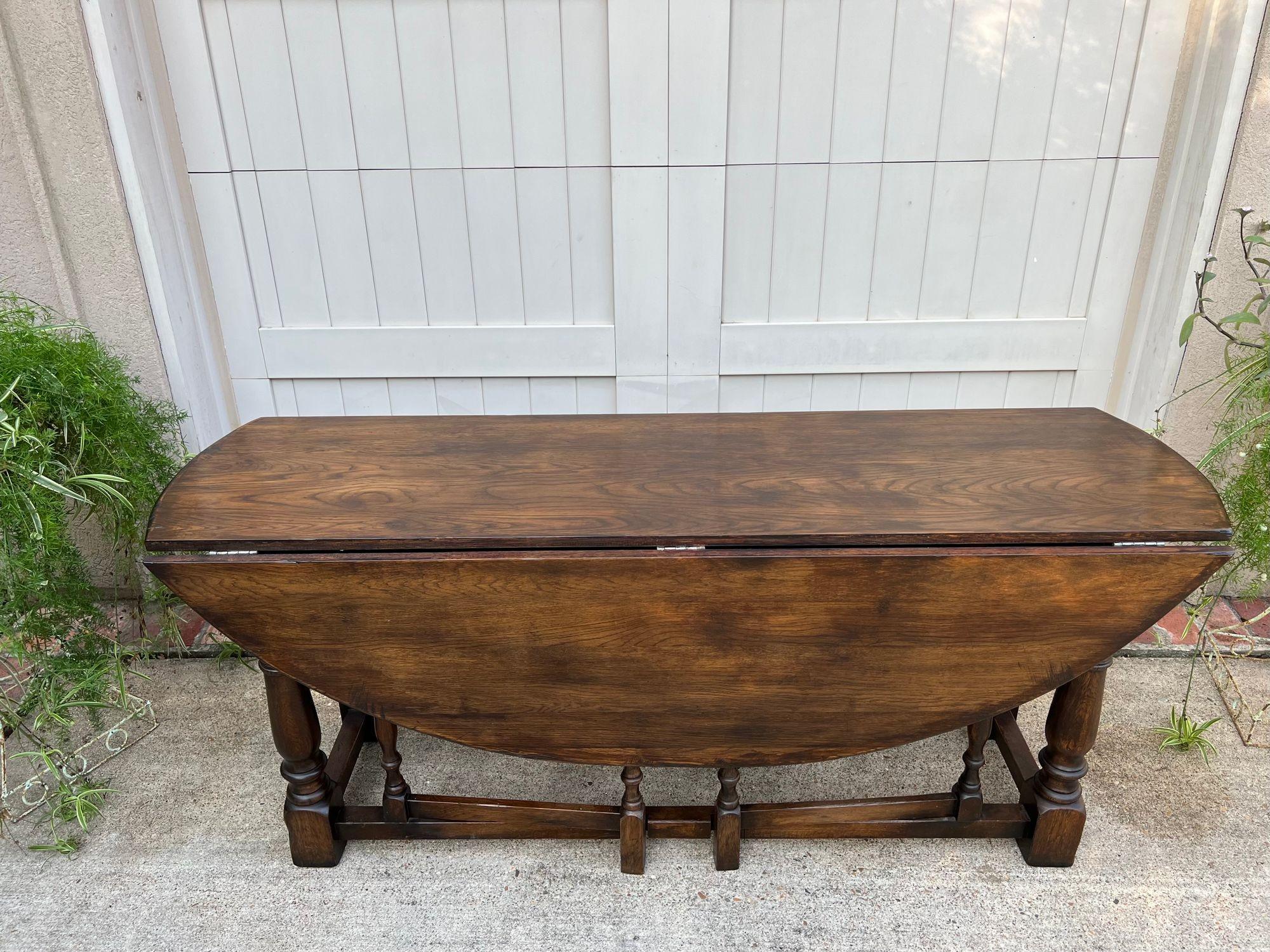 Antique French Hunt Wake Dining Table Oak Drop Leaf Gate Leg Console Sofa c1900 im Angebot 6